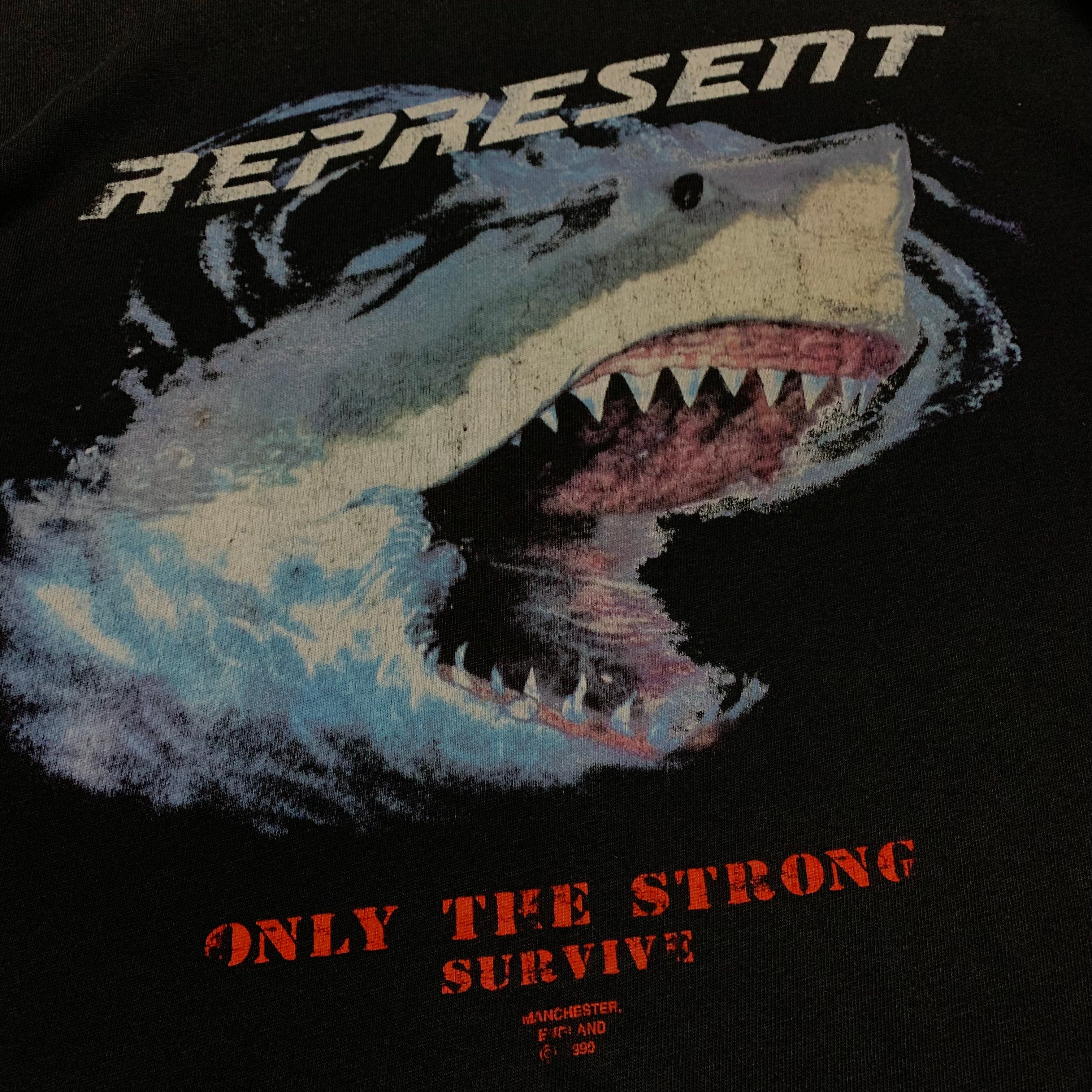 Represent Small Shark Graphic Vintage Black Tee