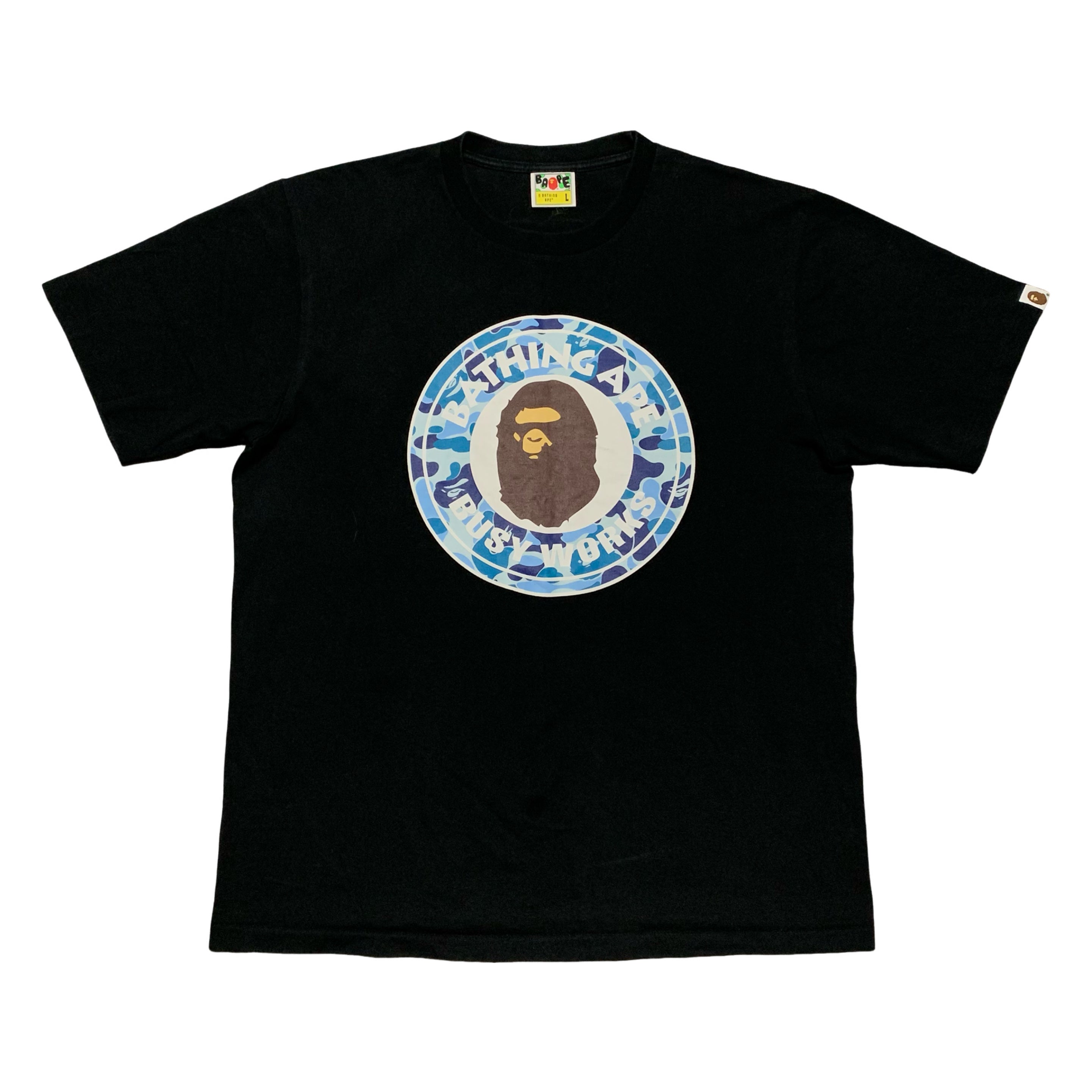 Bape Large Busy Works Blue ABC Camo Black Tee A Bathing Ape