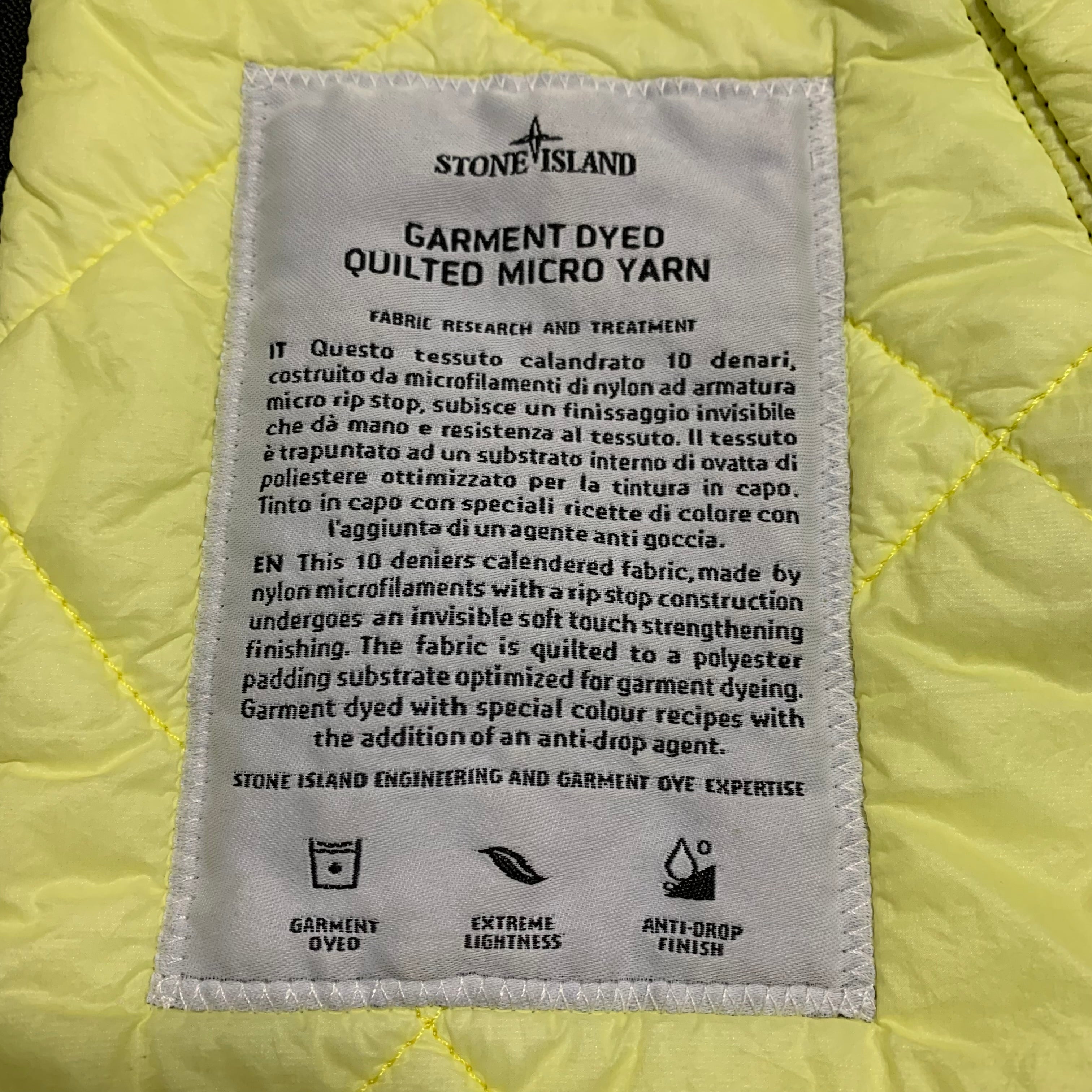 Stone Island Medium Yellow Garment Dyed Quilted Micro Yarn Hooded Jacket 2019