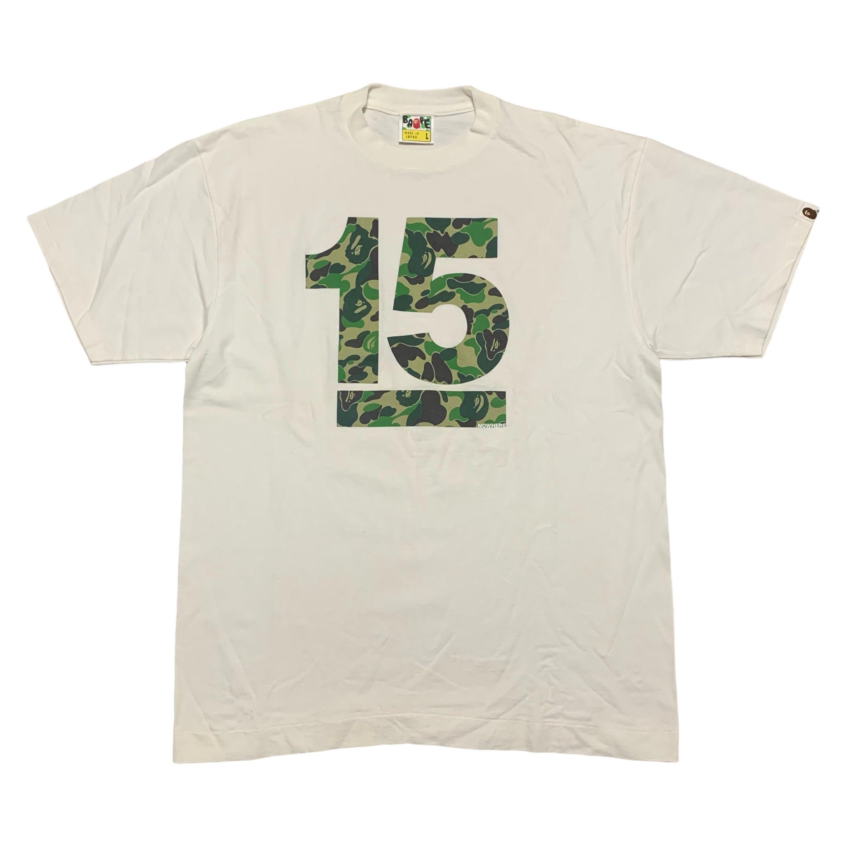 Bape Large 15th Anniversary Green ABC Camo White Tee