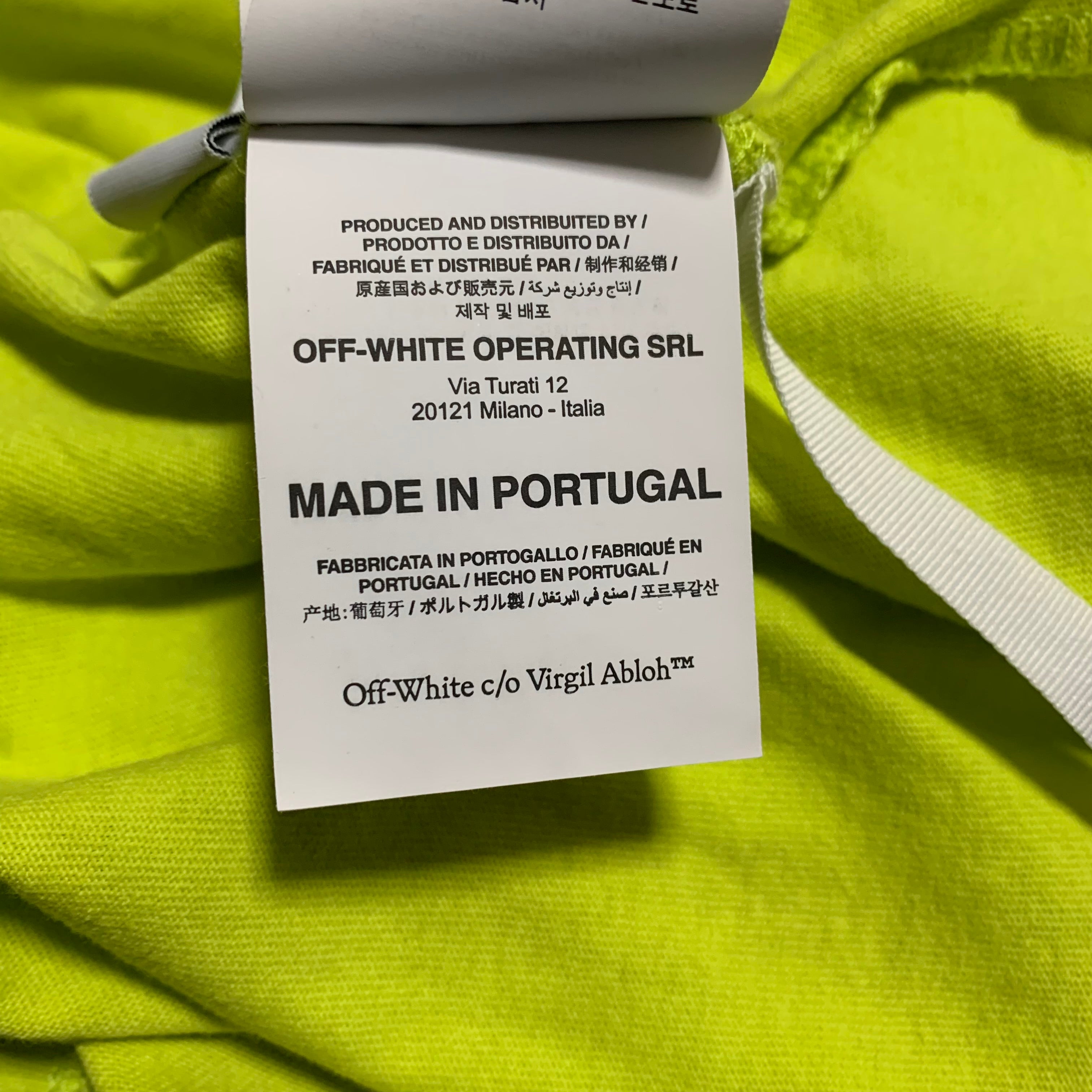 Off White Small Caravaggio Arrows Lime Yellow Tee Virgil Abloh
