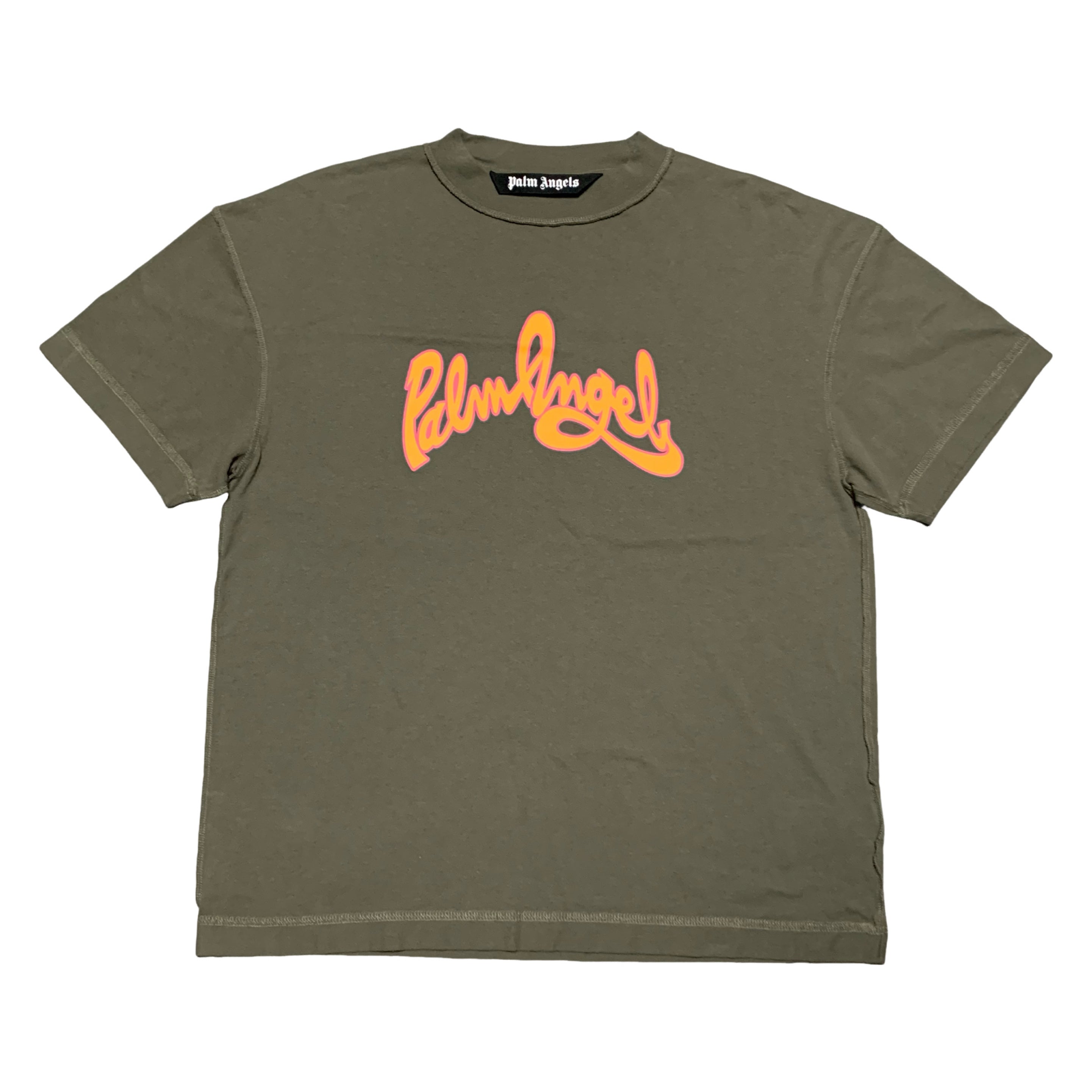 Palm Angels Medium Seasonal Logo Inside Out Military Khaki Green Tee