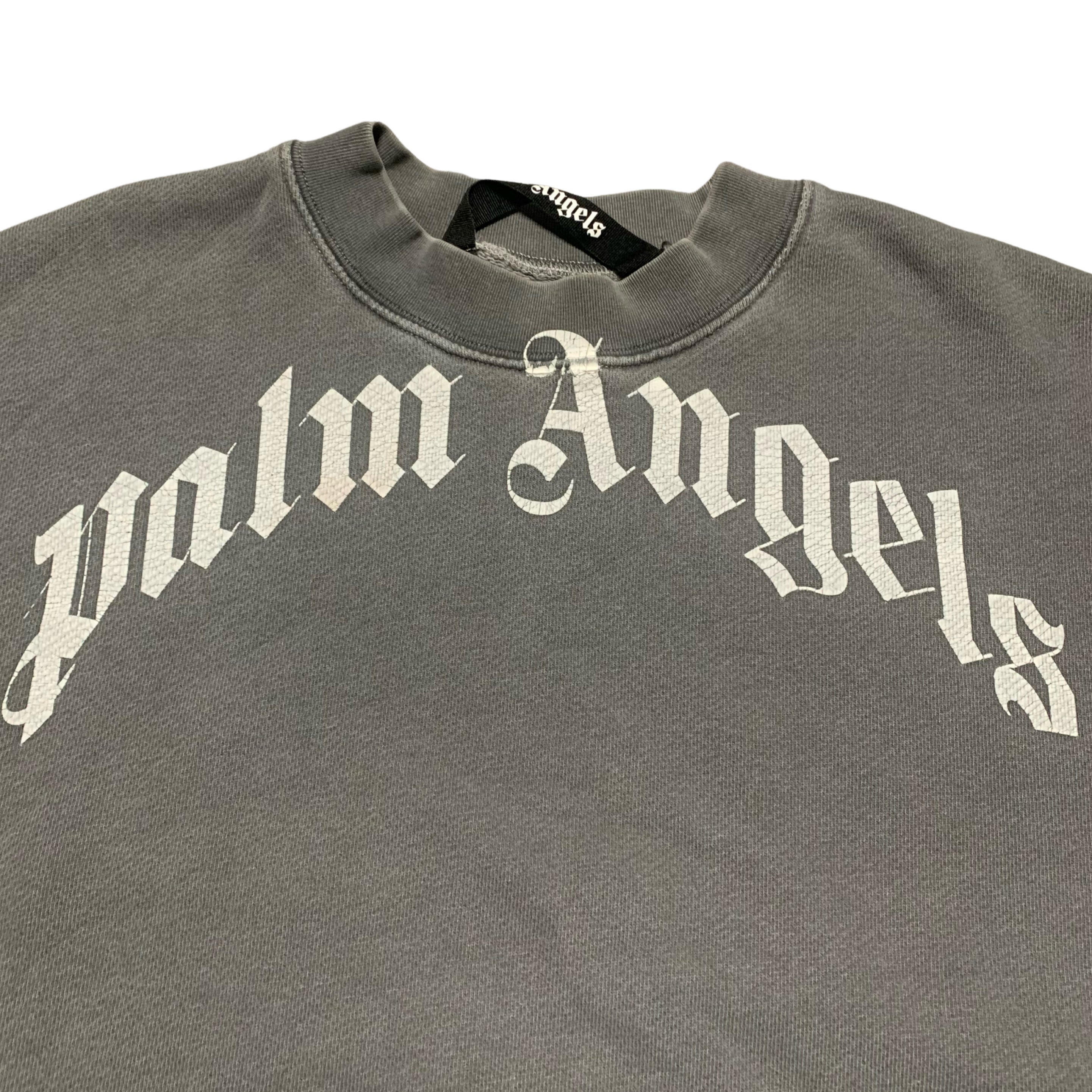 Palm Angels Medium Curved Logo Grey Sweatshirt Crewneck