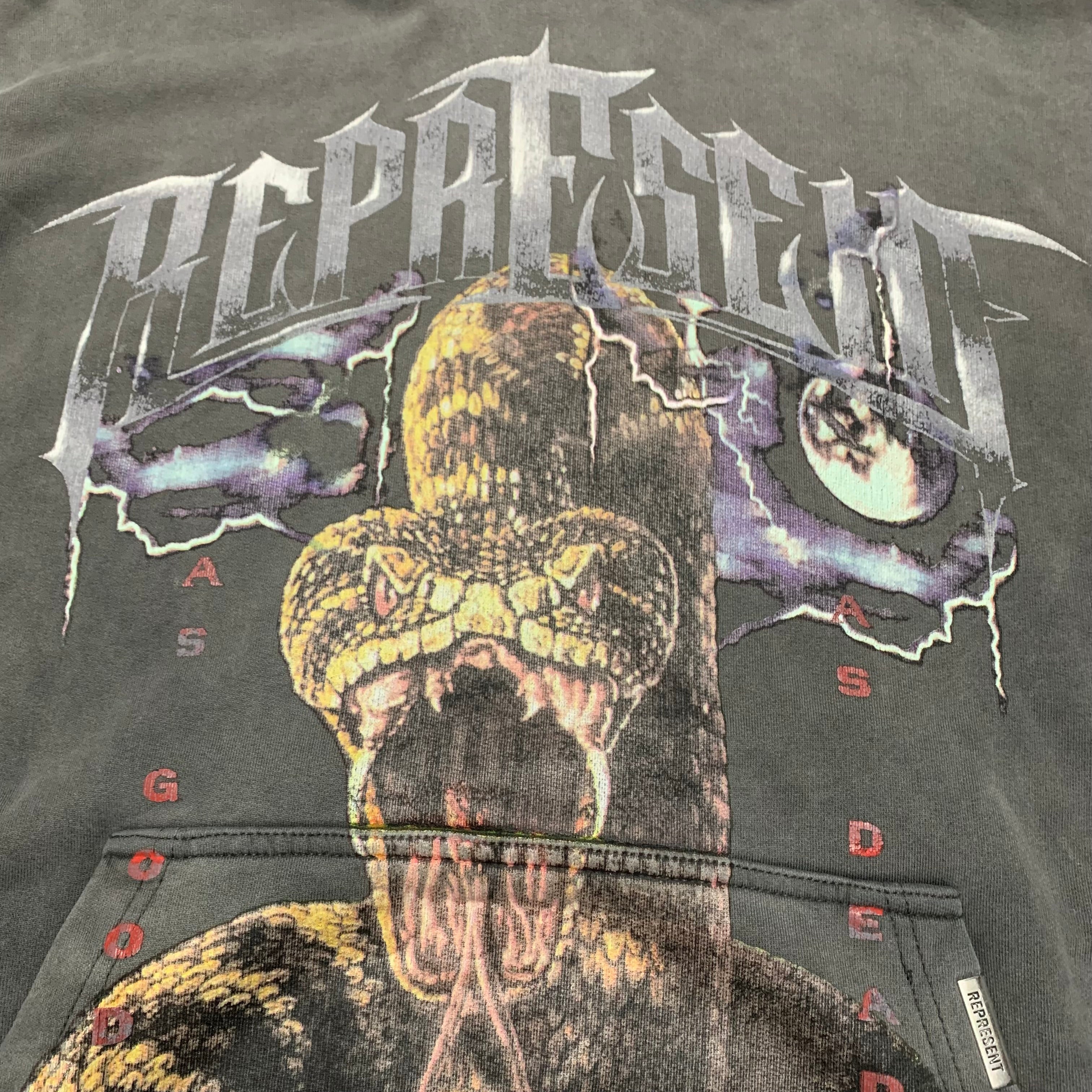 Represent Small As Good As Dead Vintage Grey Hoodie Snake Graphic