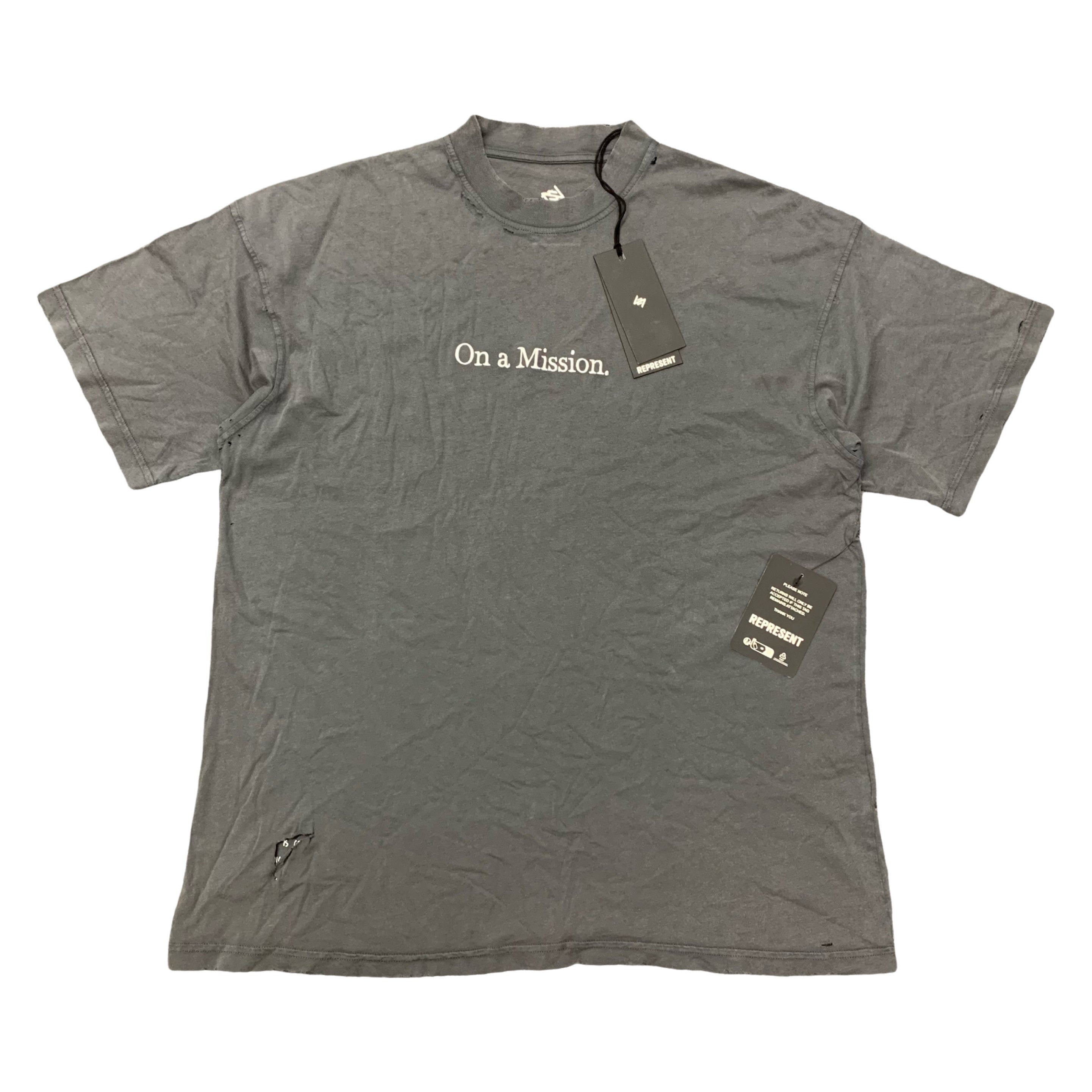 Represent XS Tee 247 On A Mission Aged Black T-Shirt Distressed