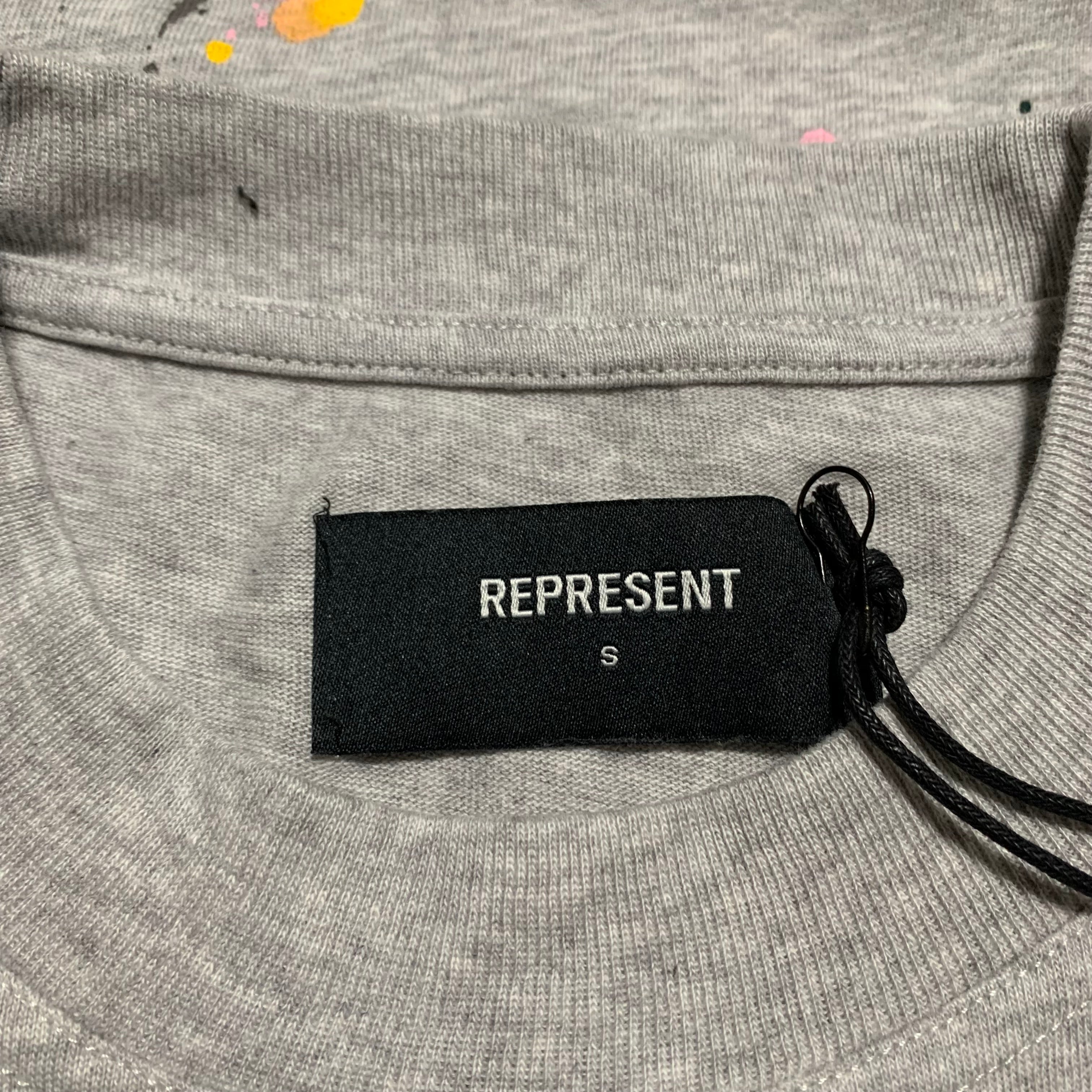 Represent Small Bespoke Commissions Grey Tee Paint Splatter