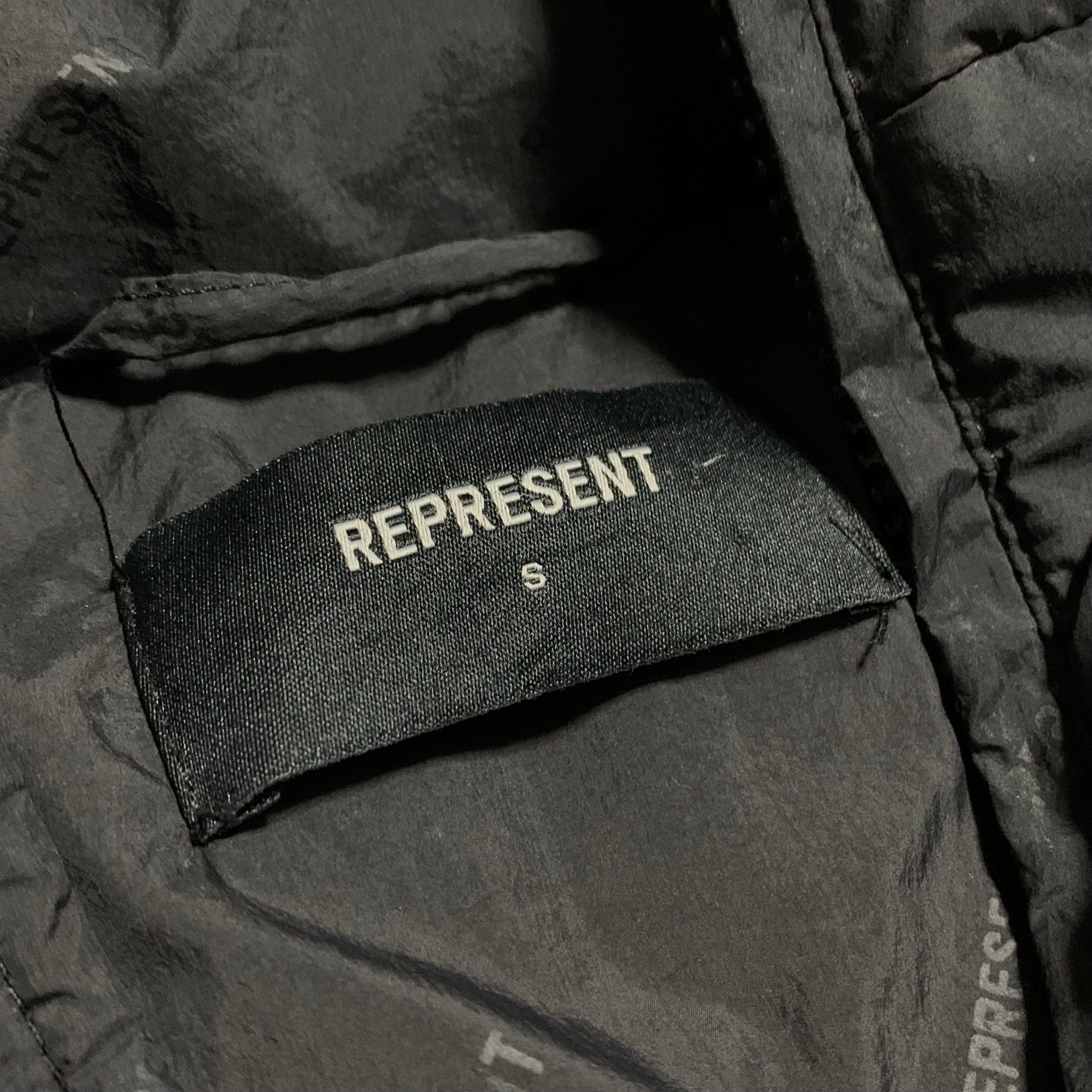 Represent Small Puffer Gilet Vest Black All Over Logo 2022