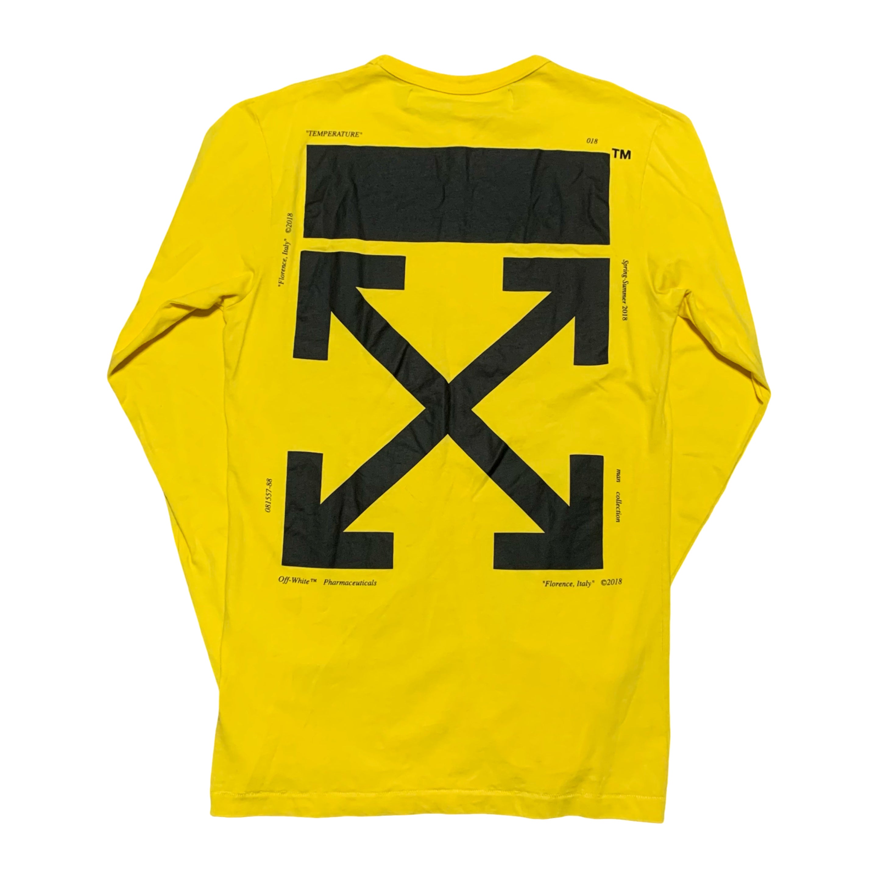Off White XS Hand Arrows Yellow Long Sleeve Top Virgil Abloh