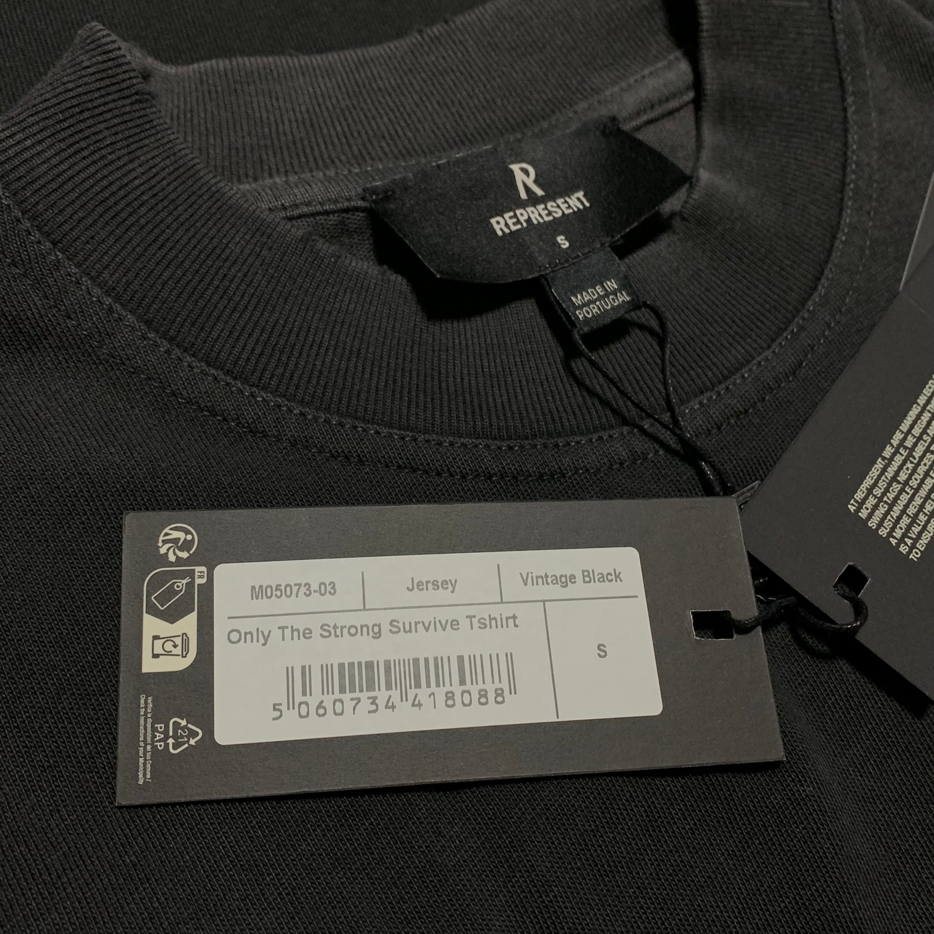 Represent Small Only The Strong Survive Vintage Black Tee Shark Graphic