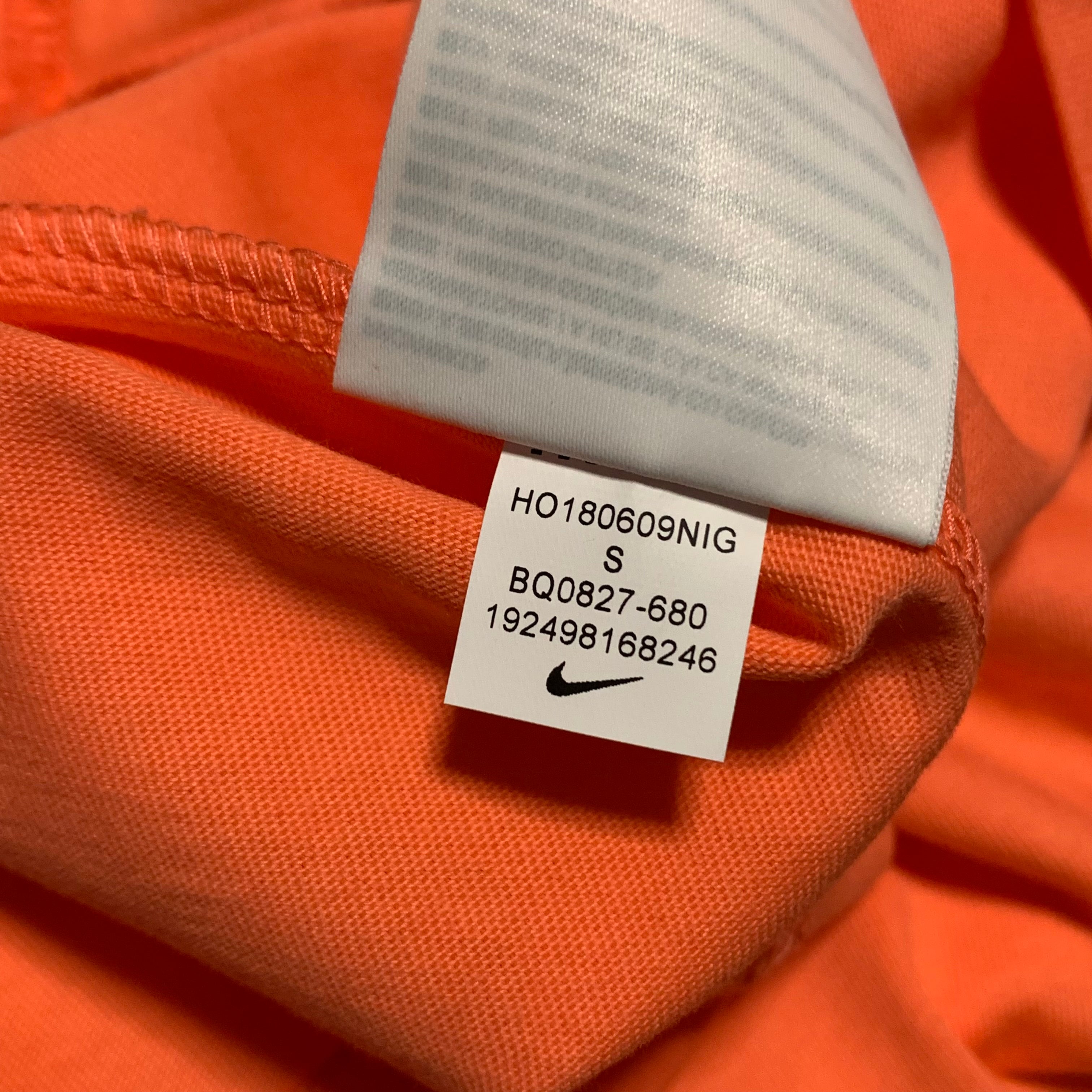 Off White Nike Small NRG A6 Tie Graphic Orange Coral Tee Virgil Abloh 2018