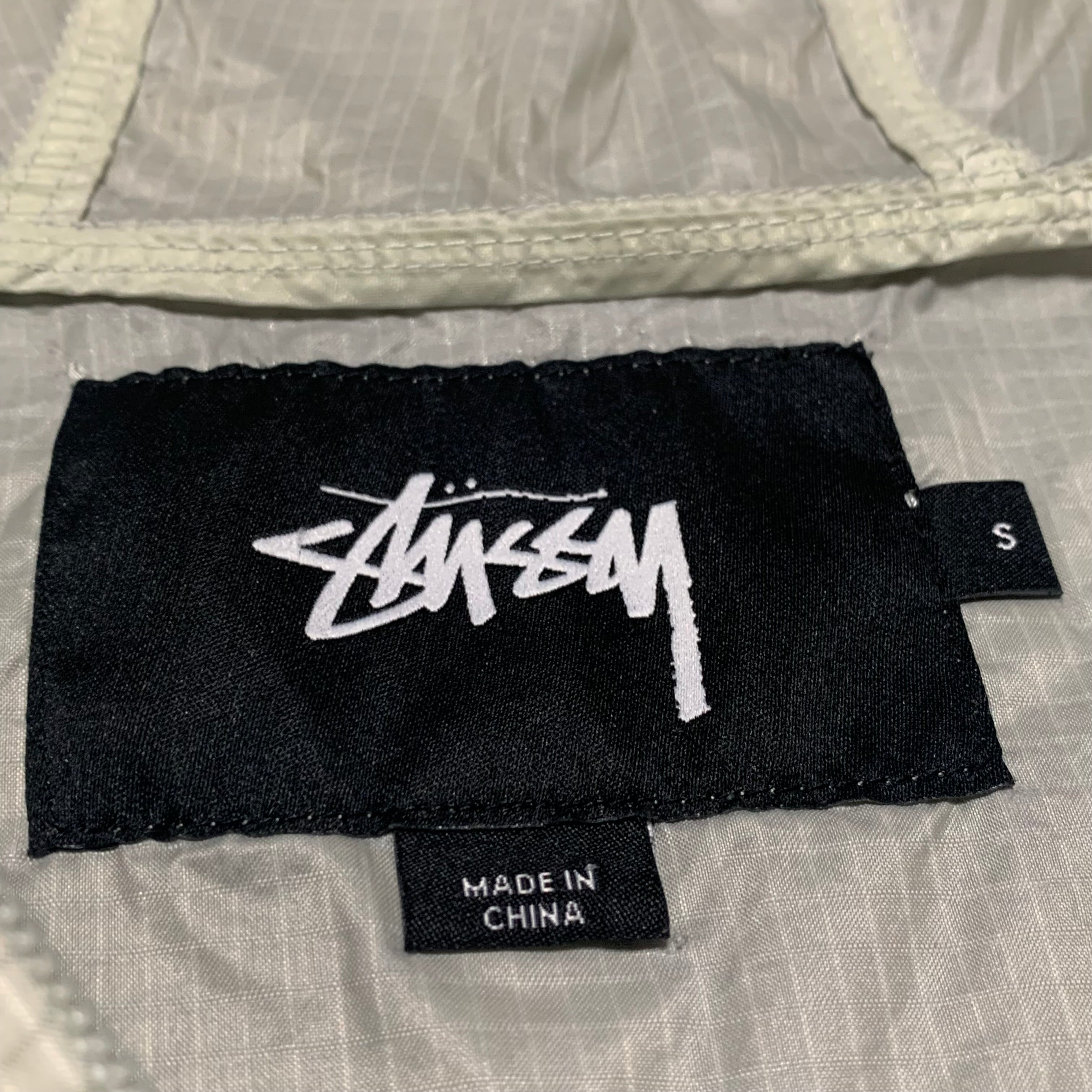 Stussy Small Jacket Lightweight Nylon Pullover 1/4 Zip Windbreaker Cream Beige 90s