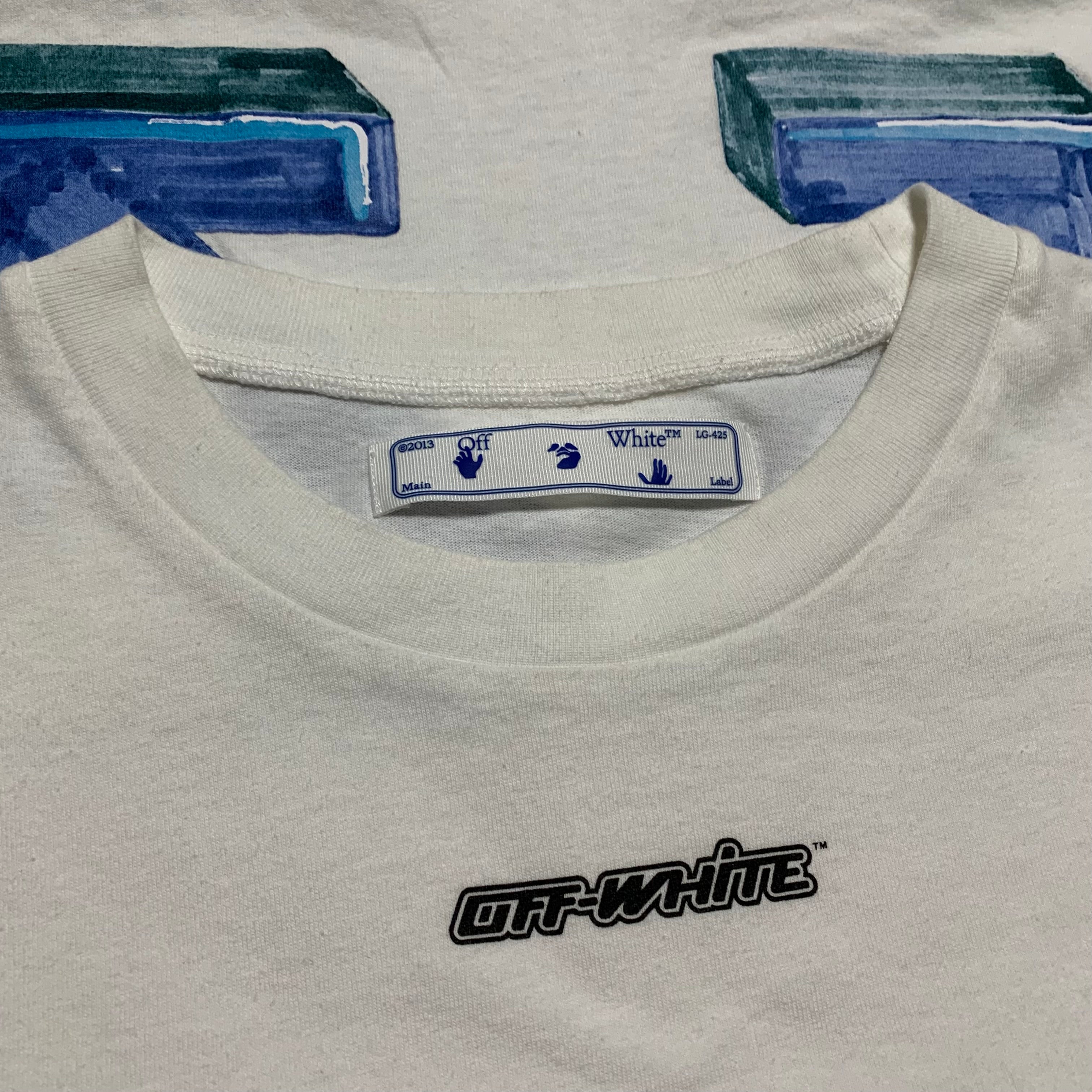 Off White Large Marker Arrows White Tee Virgil Abloh Blue Graphic