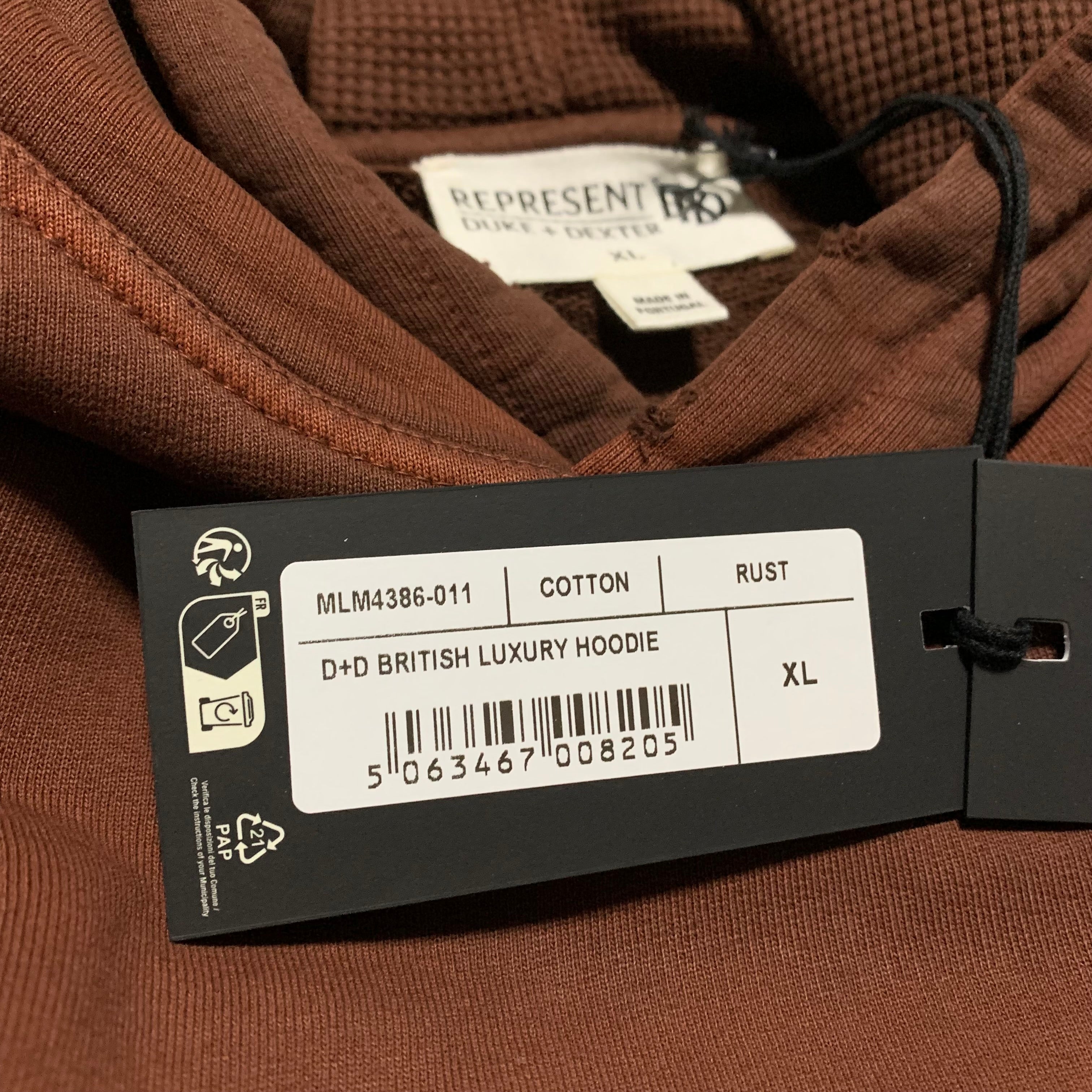 Represent Duke + Dexter XL Rust Luxury Hoodie (RRP £180)