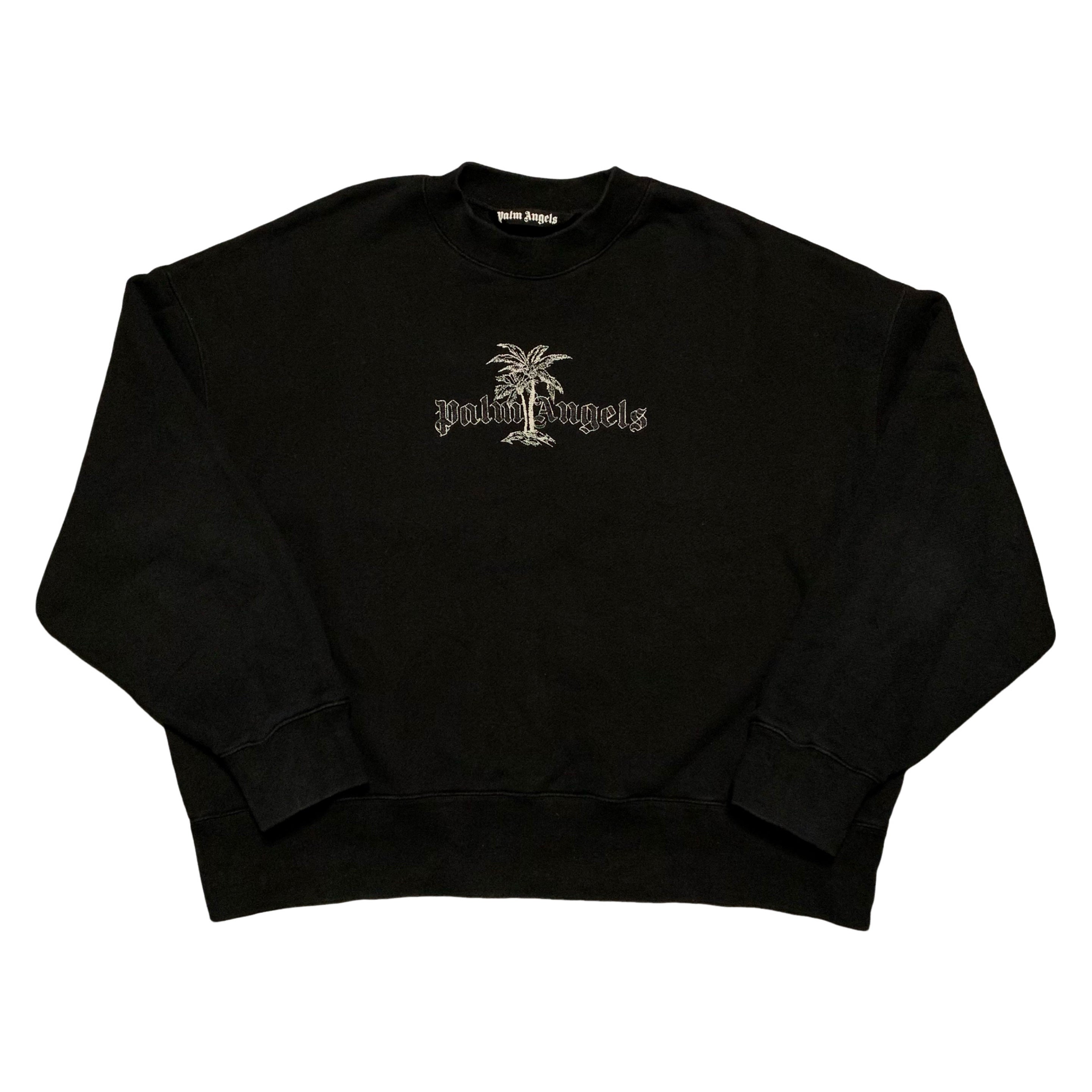 Palm Angels XL Sunset Logo Embroidered Black Sweatshirt Crewneck