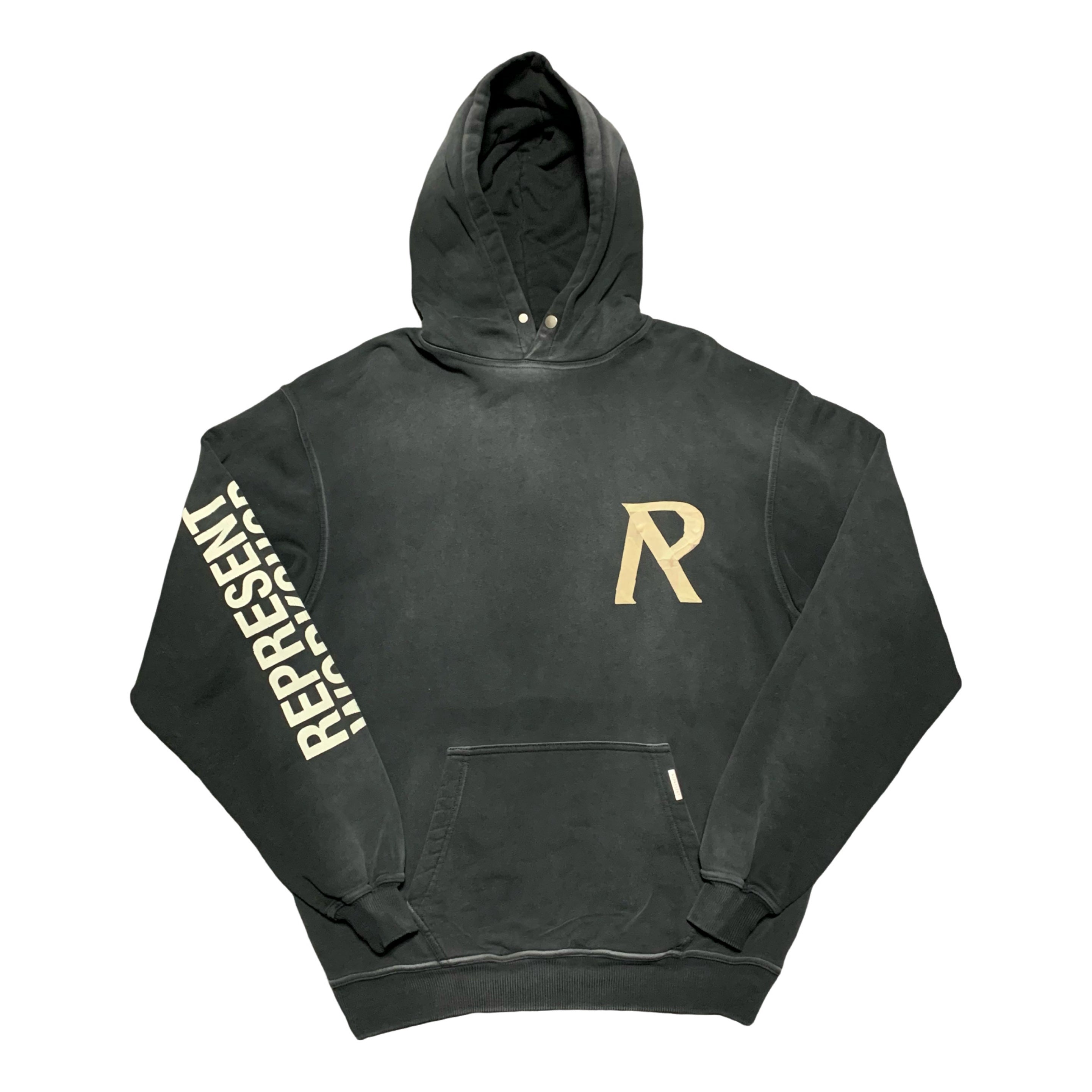Represent XS Masking Tape Initial Stained Black Hoodie