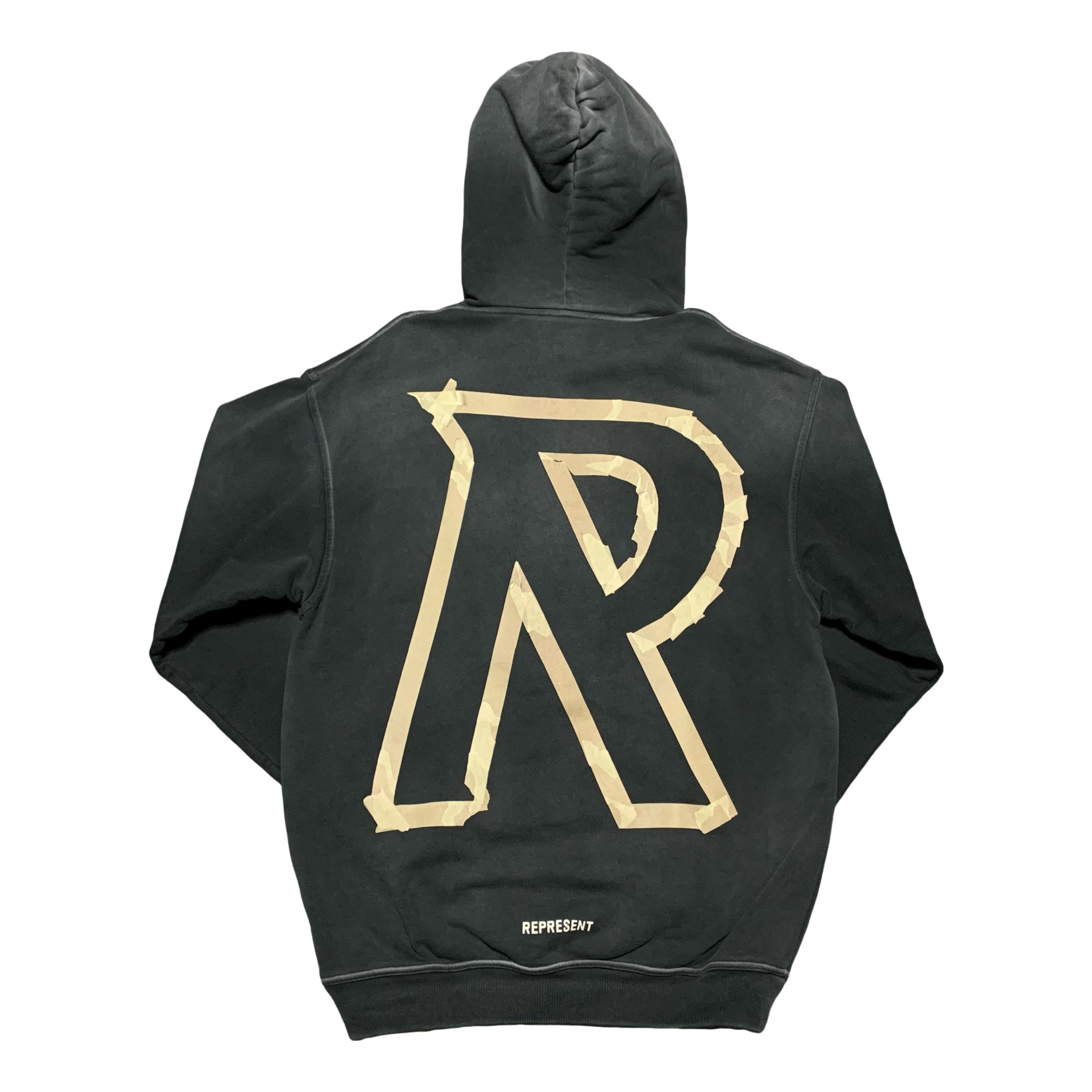Represent XS Masking Tape Initial Stained Black Hoodie