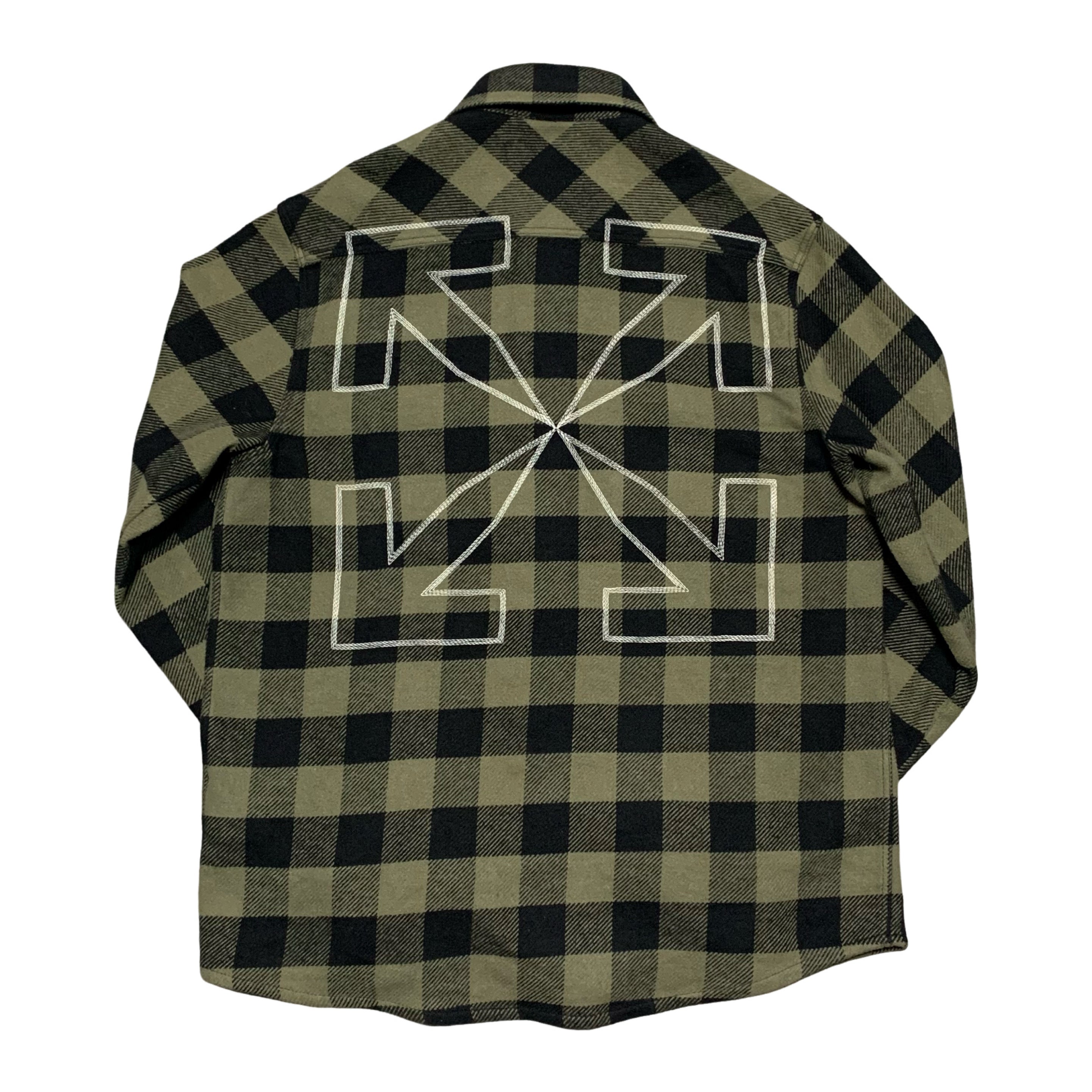 Off White Medium Flannel Shirt Arrows Checked Green Black Button Top Virgil Abloh