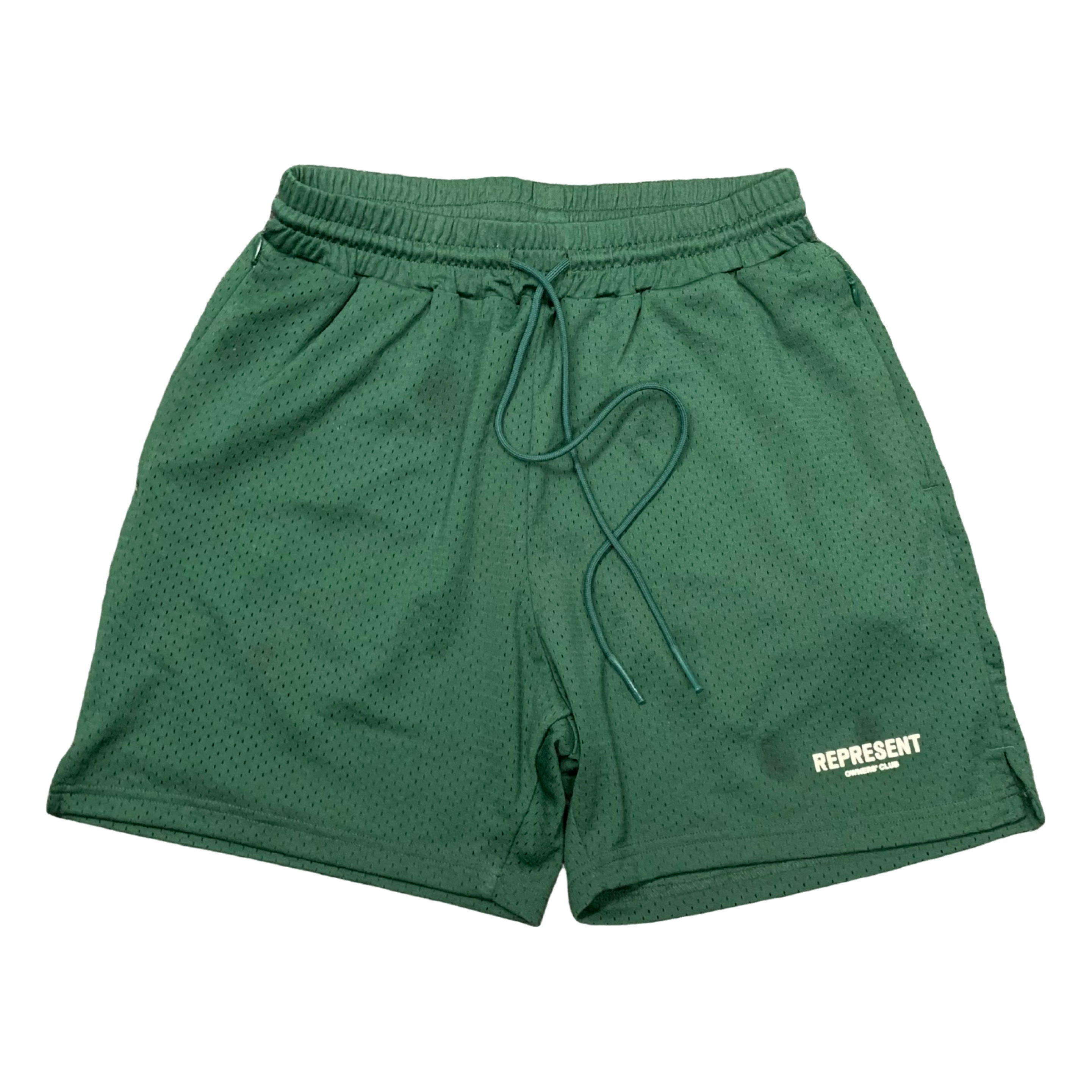 Represent Small Shorts Owners Club Green Mesh Zip Shorts