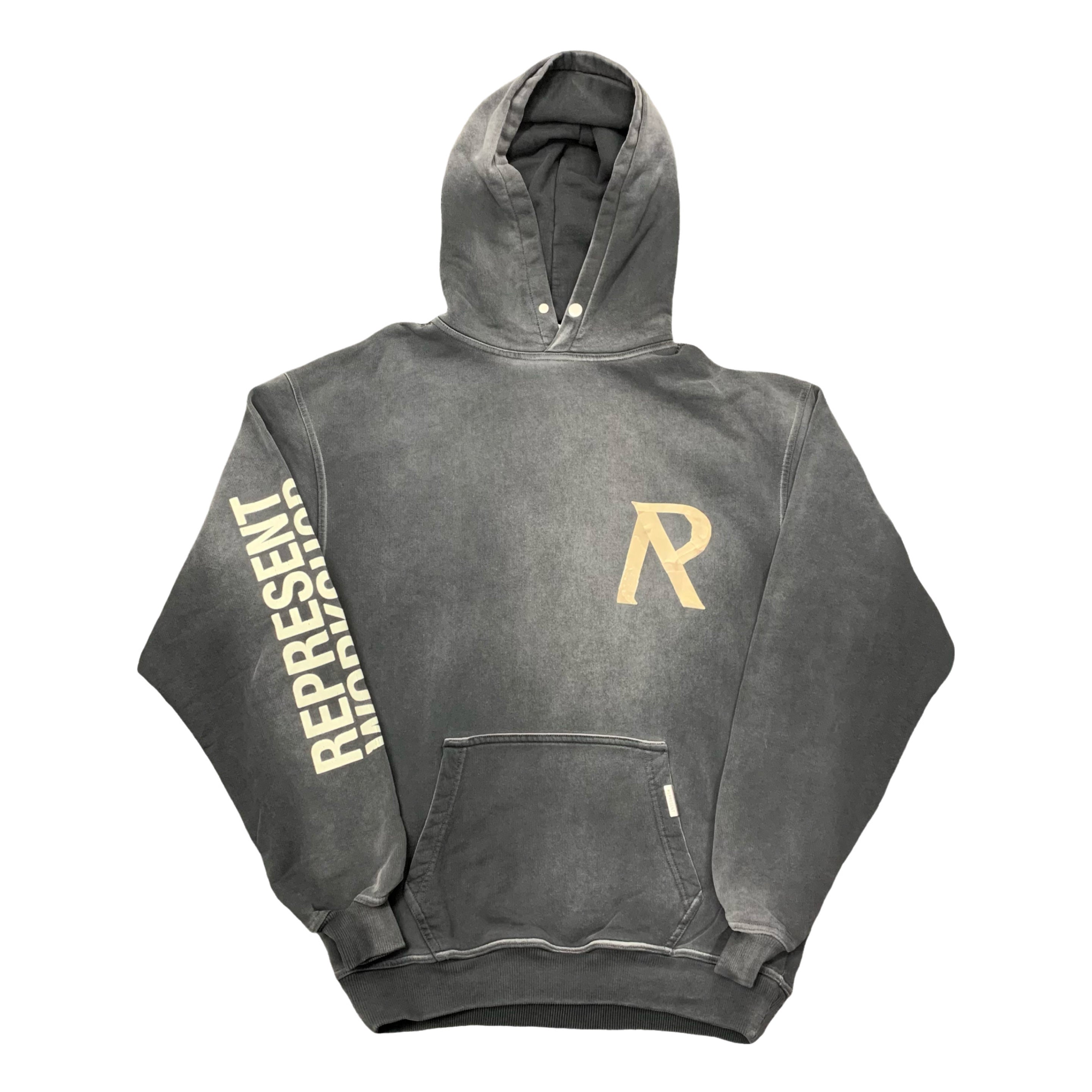 Represent XS Hoodie Initial Masking Tape Stained Black Hoodie