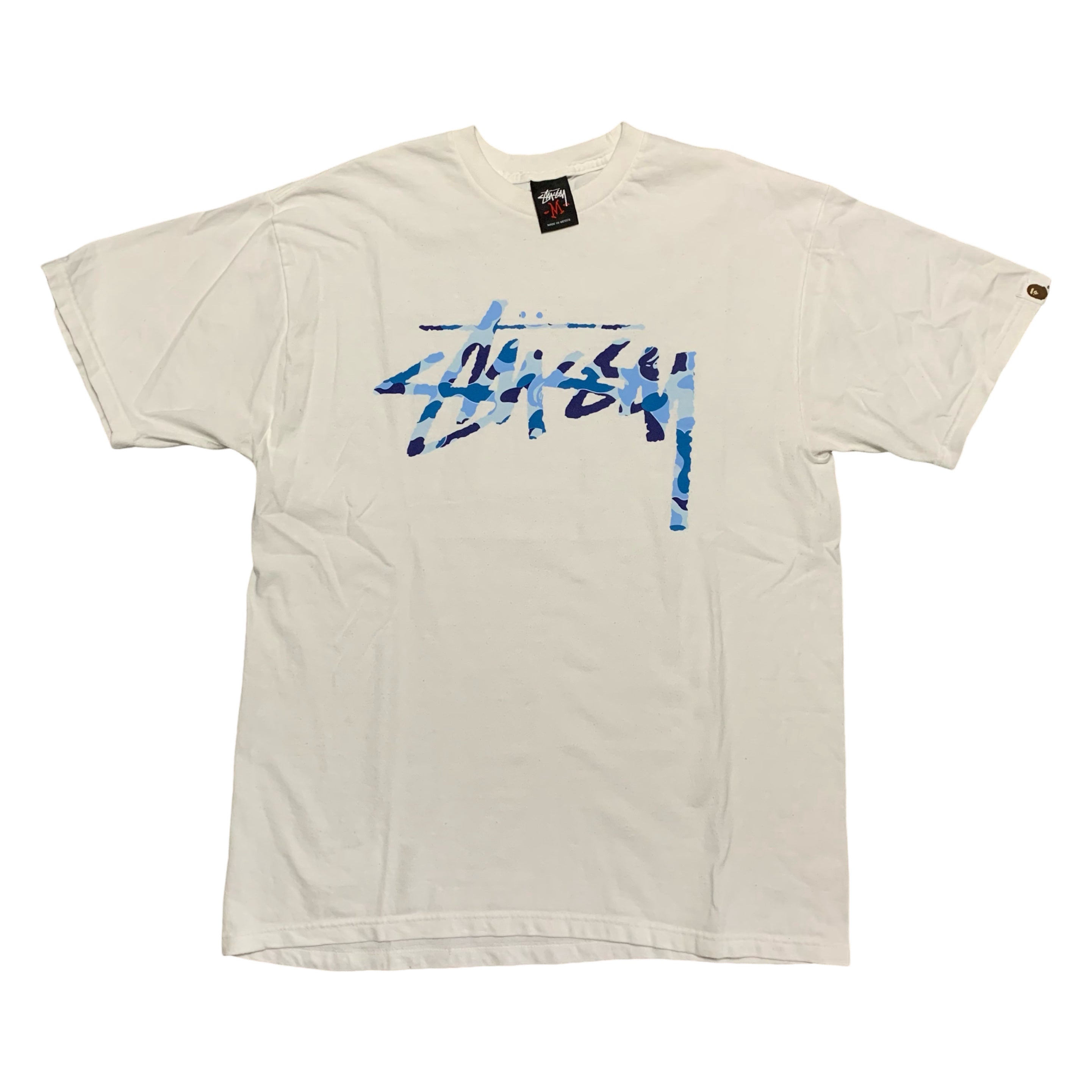 Bape Medium Stussy Blue ABC Camo White Tee 30th Anniversary