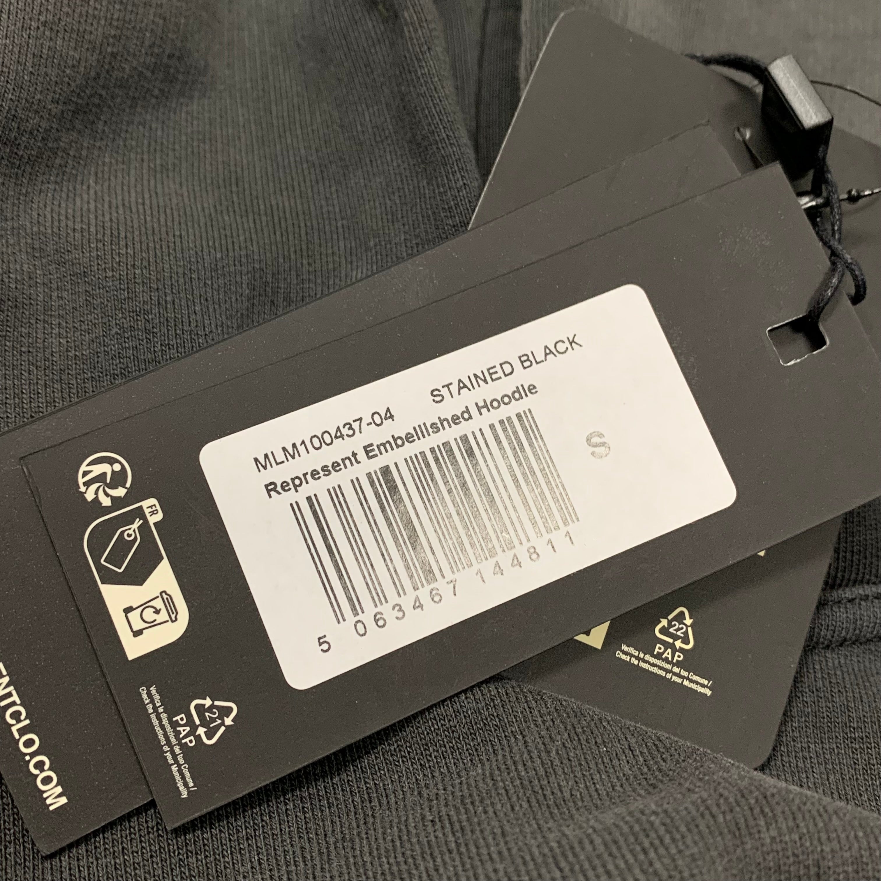 Represent Small Hoodie Embellished Stained Black Hoodie (RRP £180)