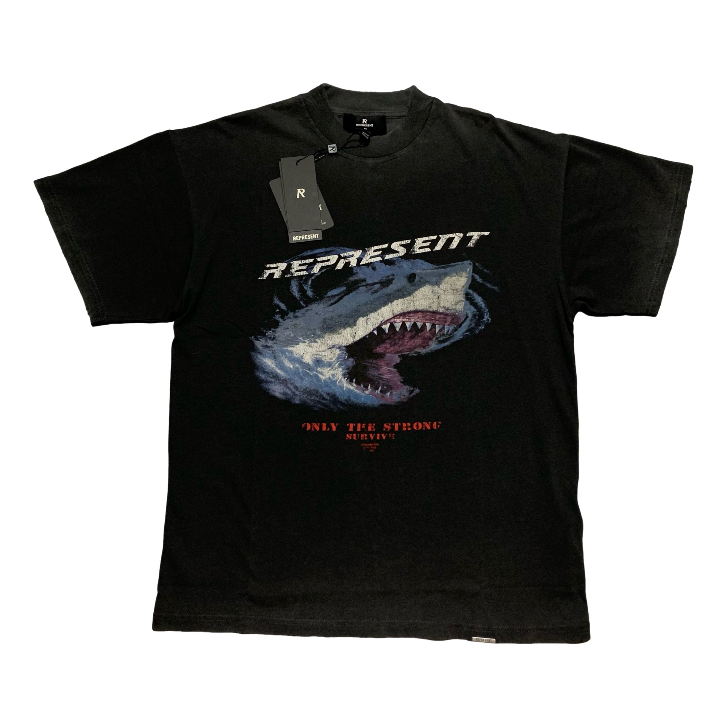 Represent XS Shark Graphic Vintage Black Tee Only The Strong Survive
