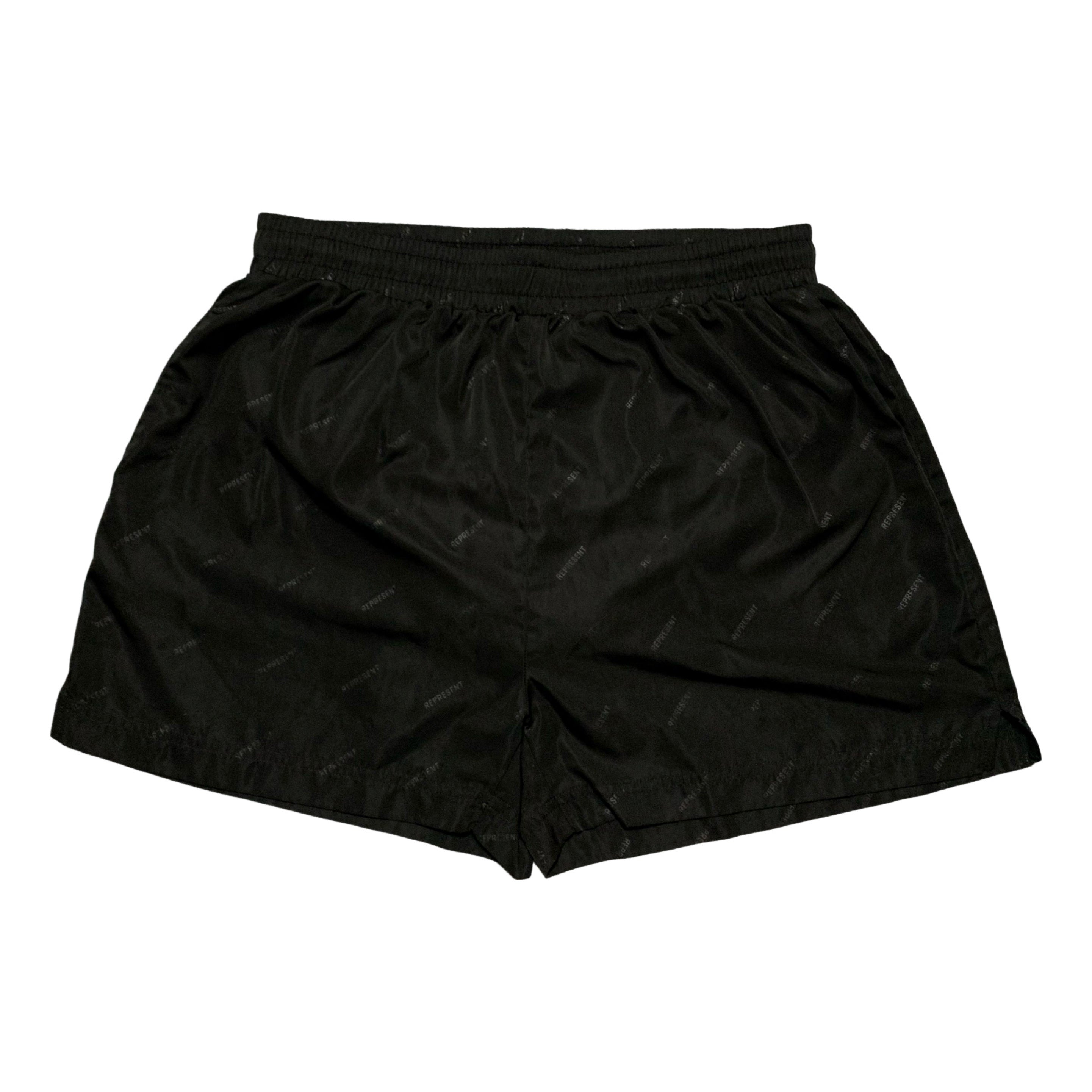 Represent Medium Swim Shorts Logo All Over Black