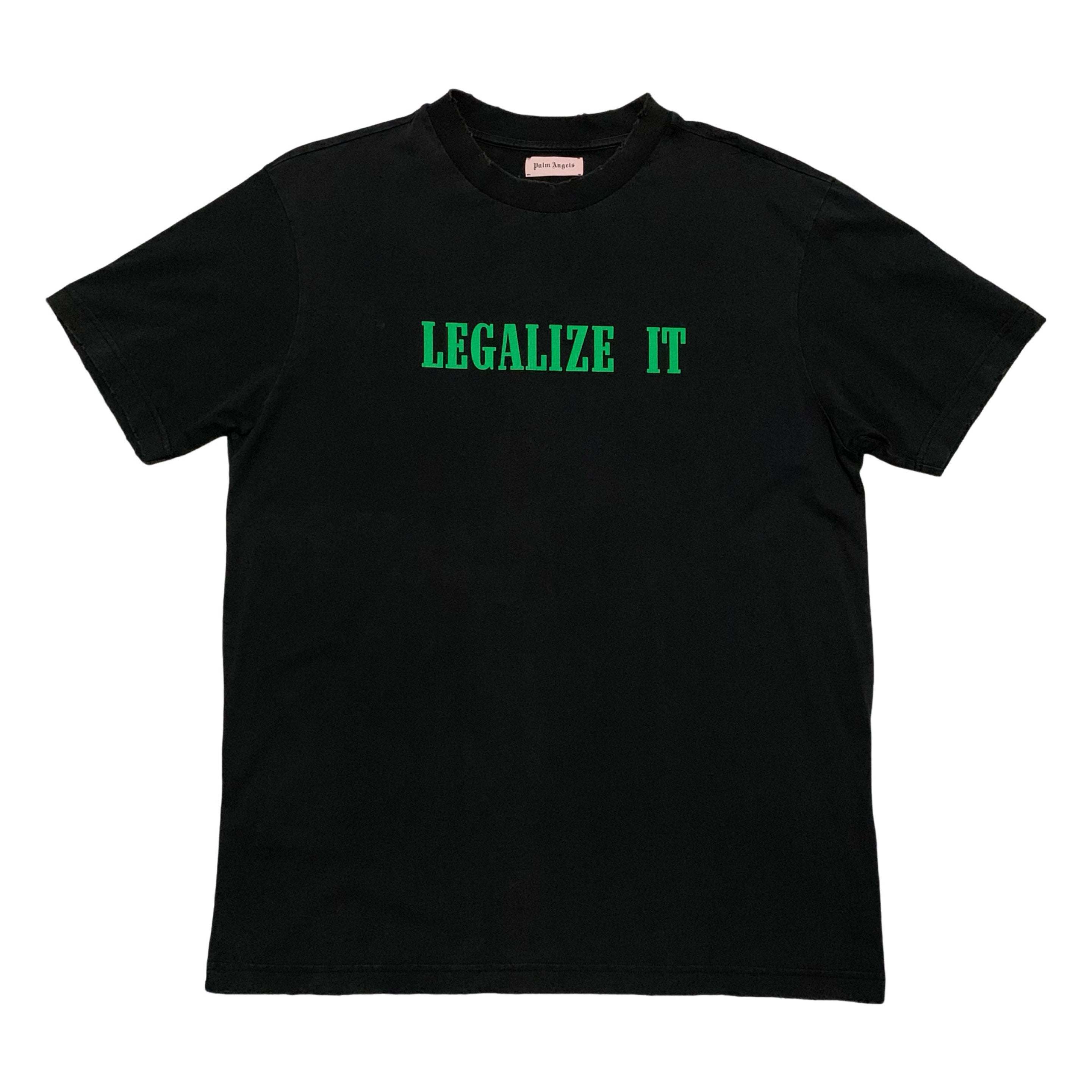 Palm Angels Medium Legalize It Black Tee Distressed