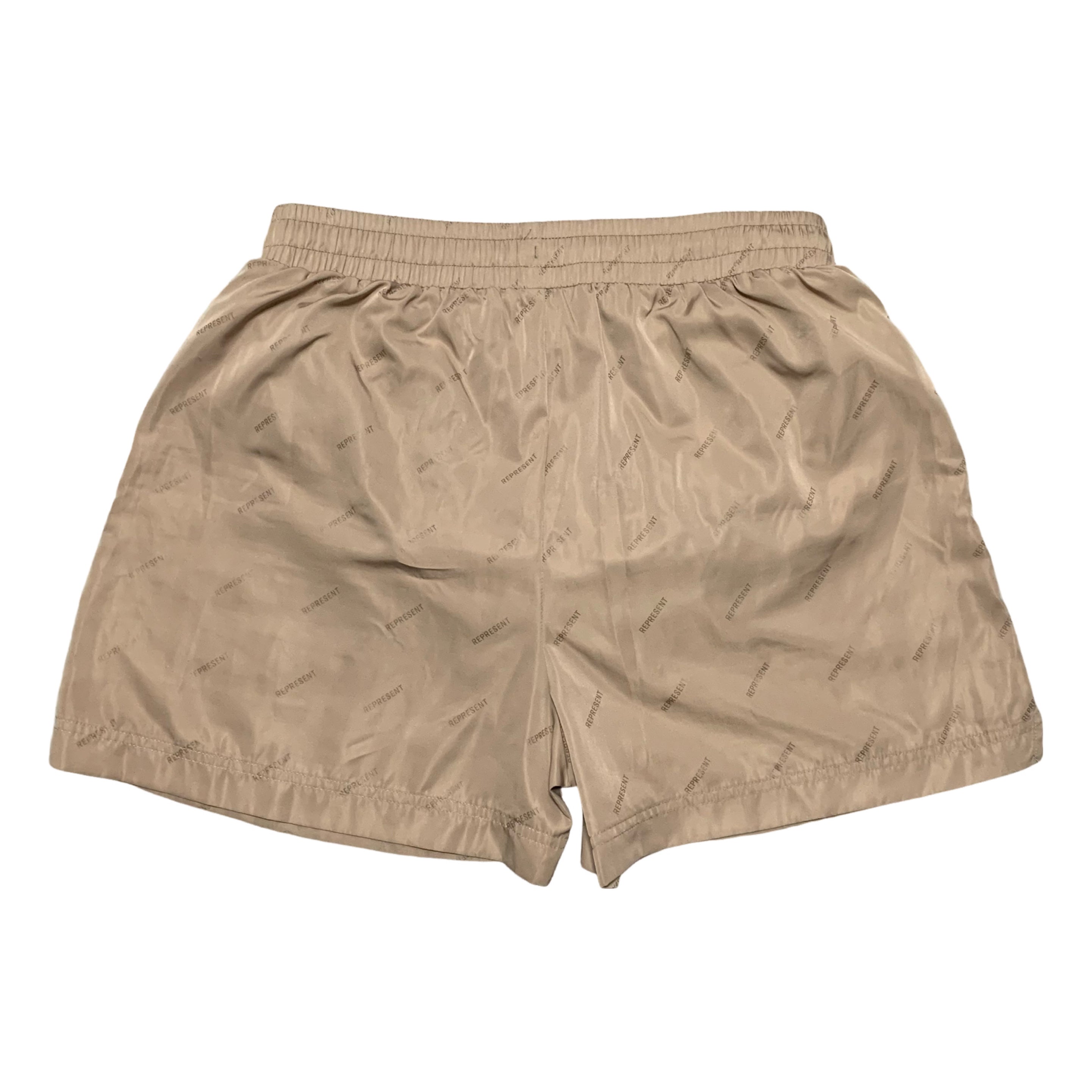 Represent Medium Swim Shorts Logo All Over Mushroom Brown