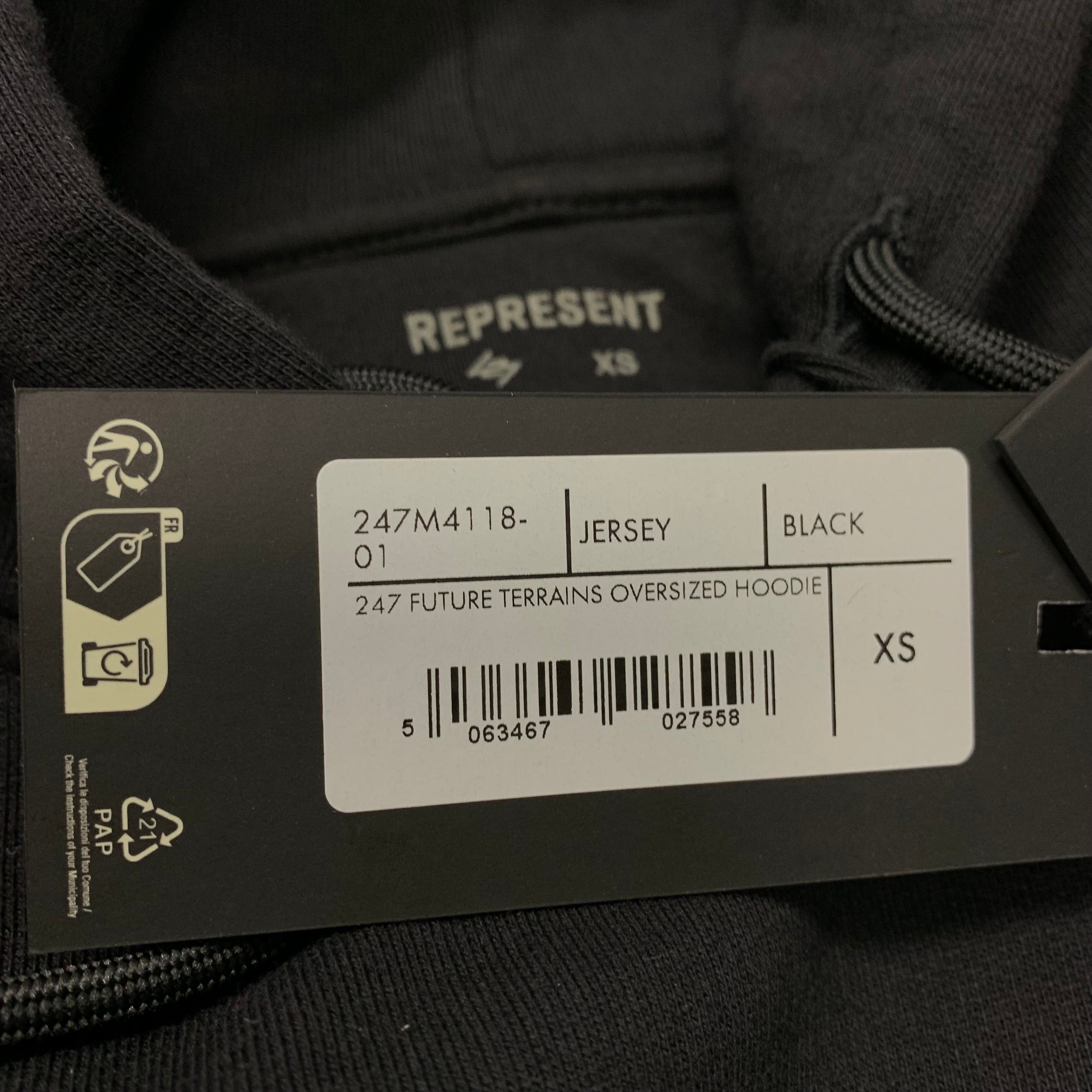 Represent XS Hoodie 247 Future Terrains Oversized Black Hoodie