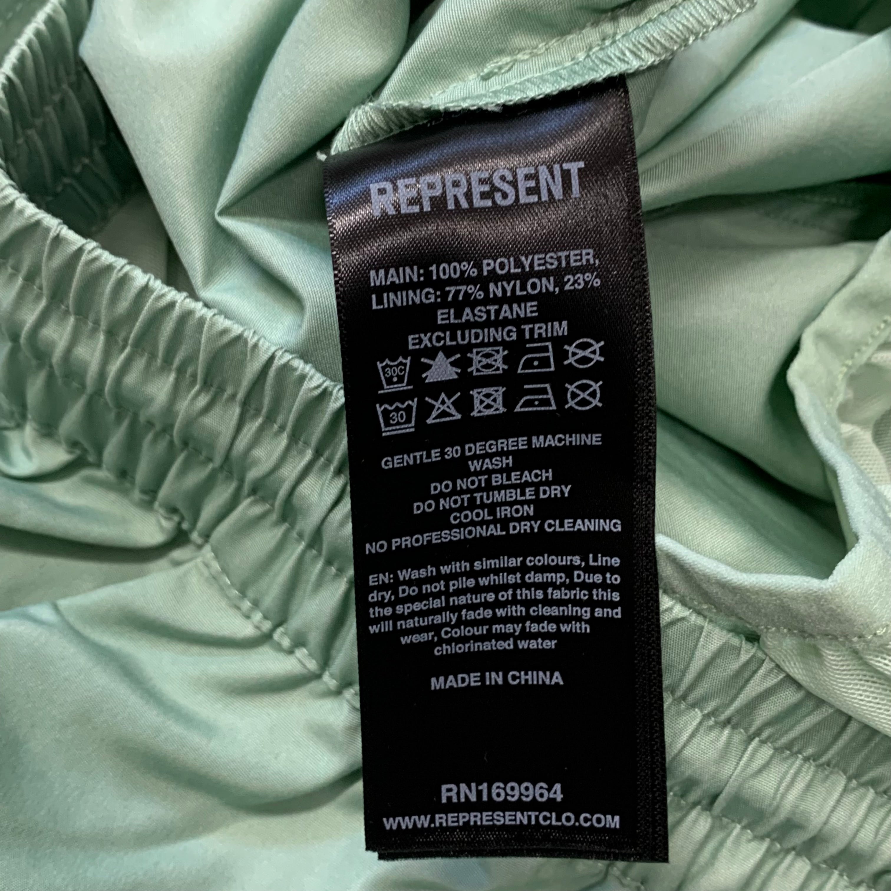Represent Large Swim Shorts Metal Initial Washed Sage Mint Green