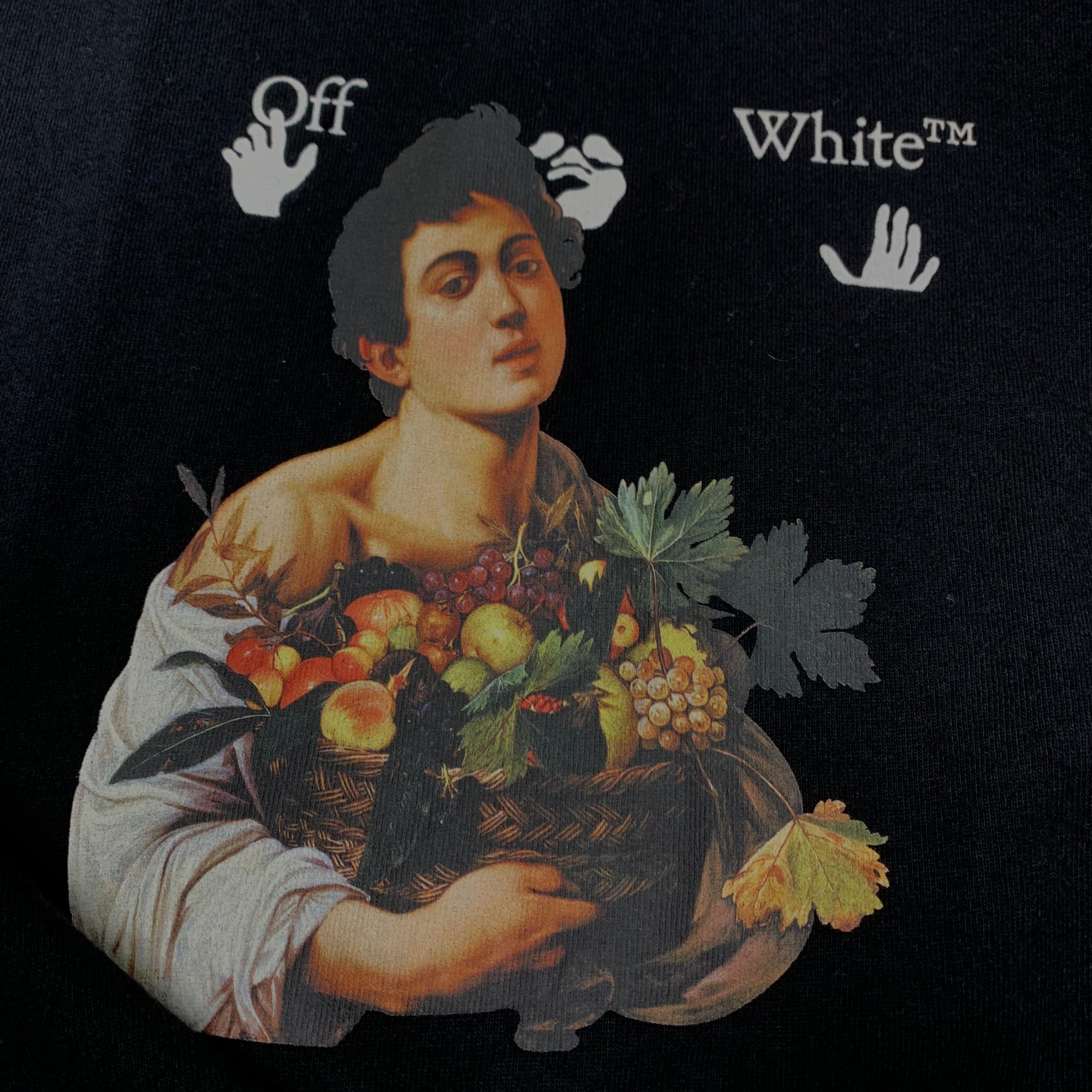 Off White Large Tee Caravaggio Boy Arrows Black T-Shirt Virgil Abloh