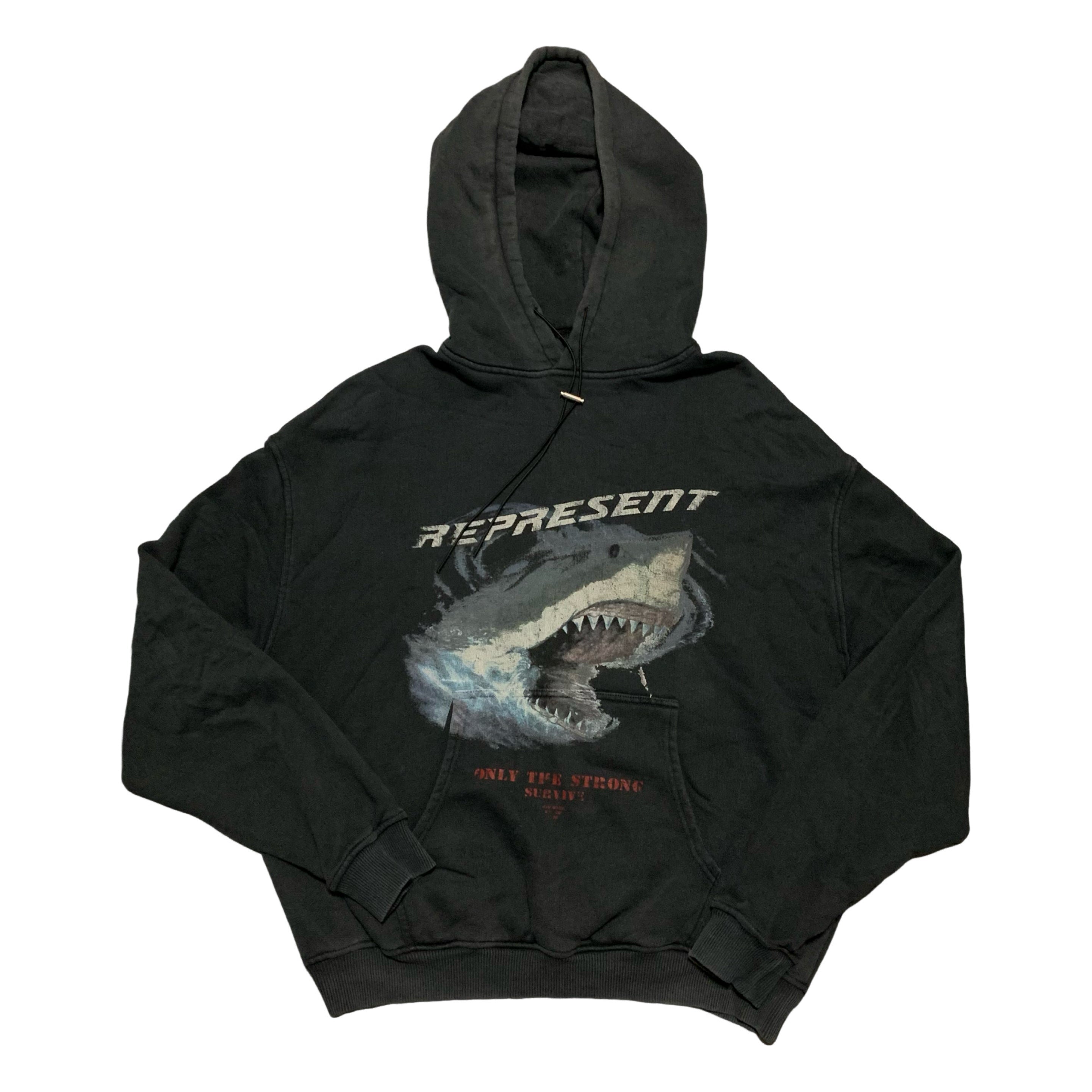 Represent Small Shark Vintage Black Hoodie 'Only The Strong Survive'