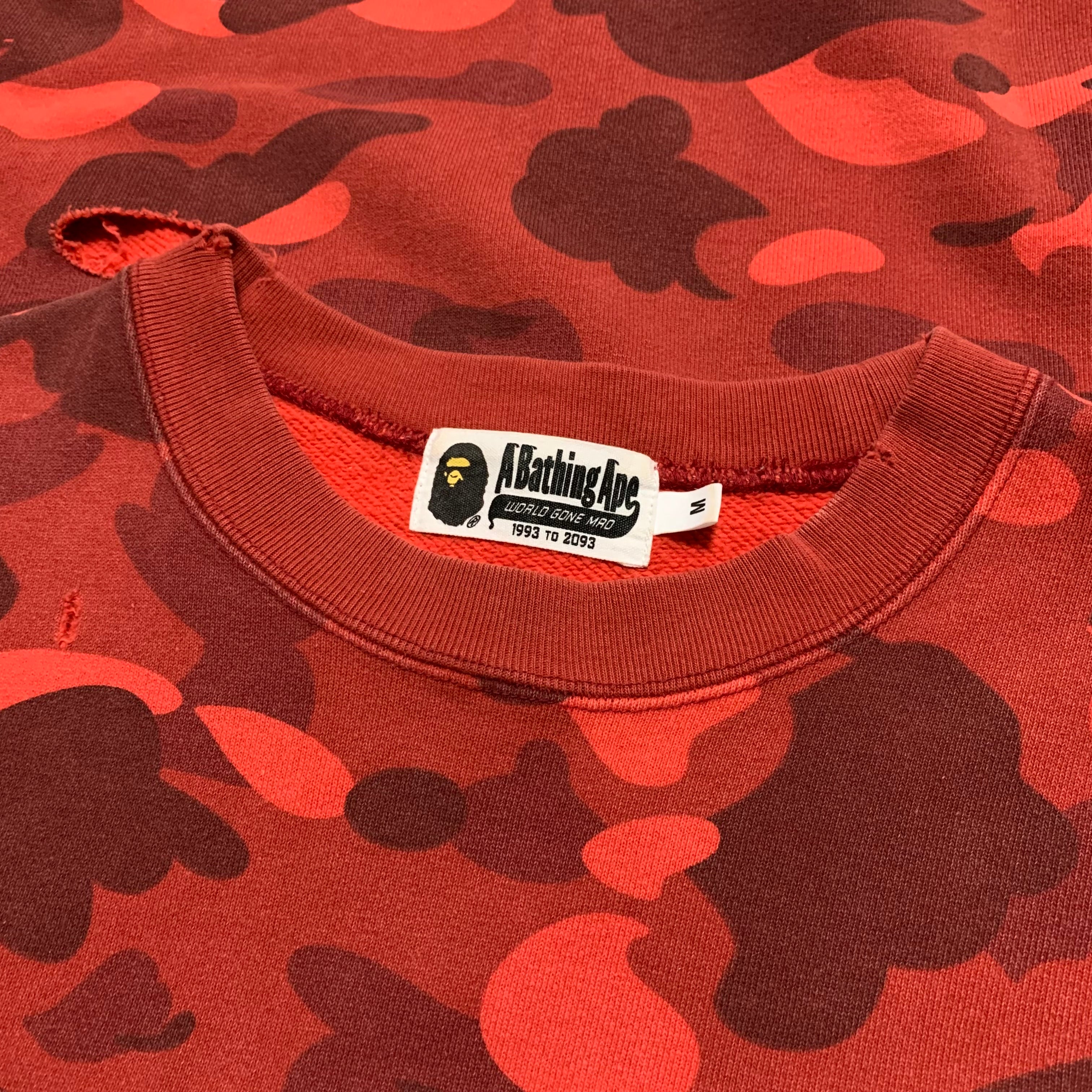 Bape Medium Red Camo Oversized Sweatshirt Crewneck Distressed A Bathing Ape