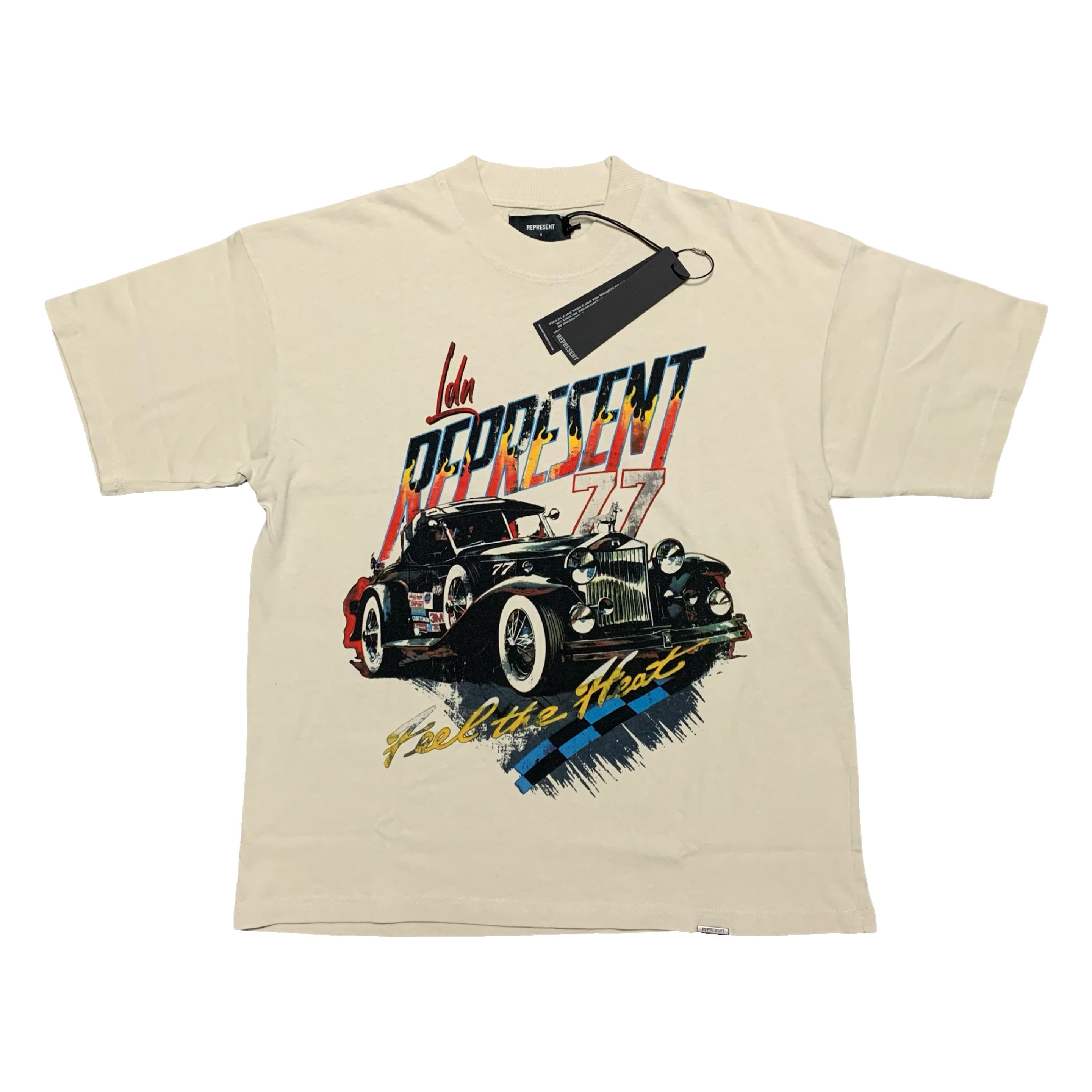 Represent Small Feel The Heat Vintage White Tee Car Graphic