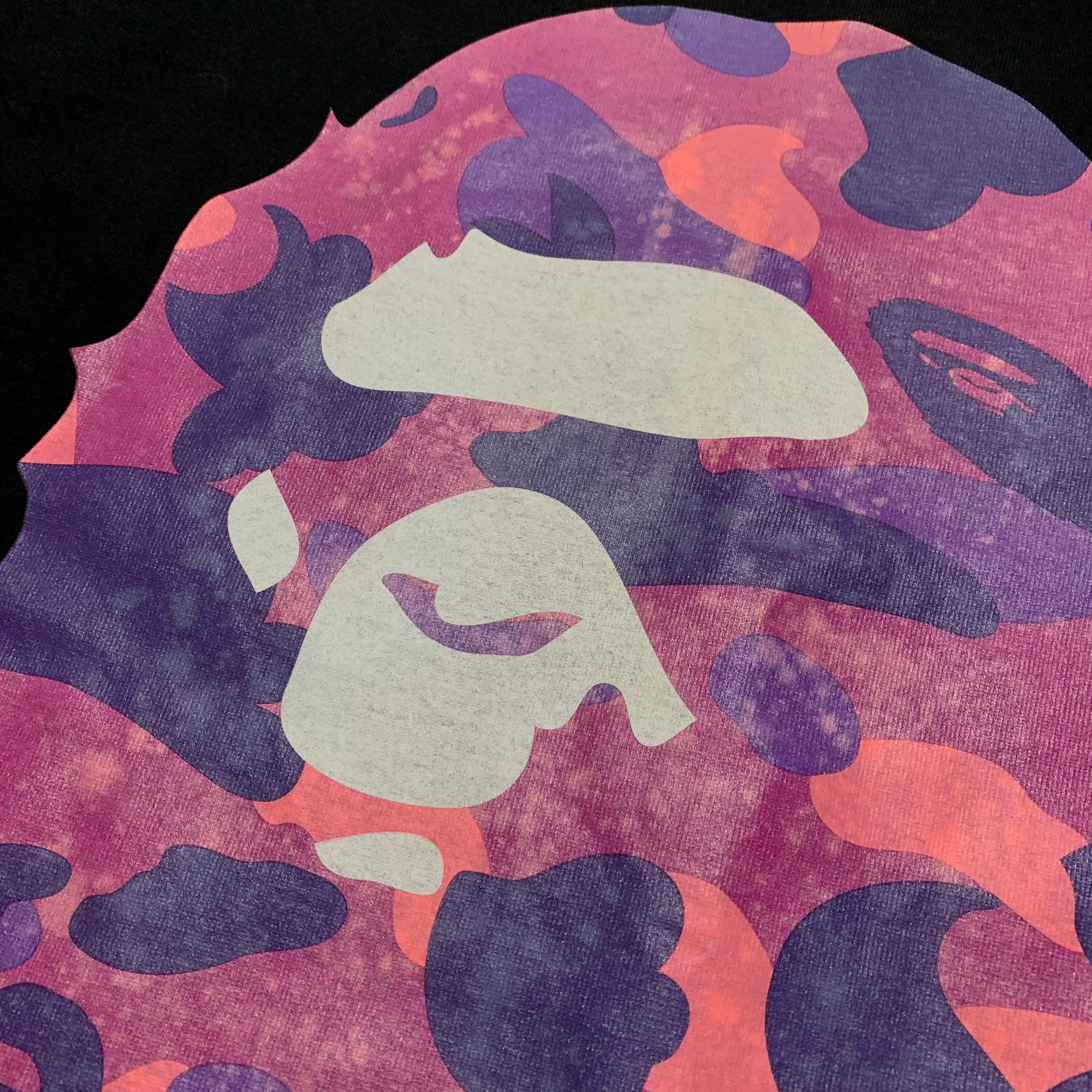 Bape Medium Big Ape Head Purple Camo Black Tee Vintage