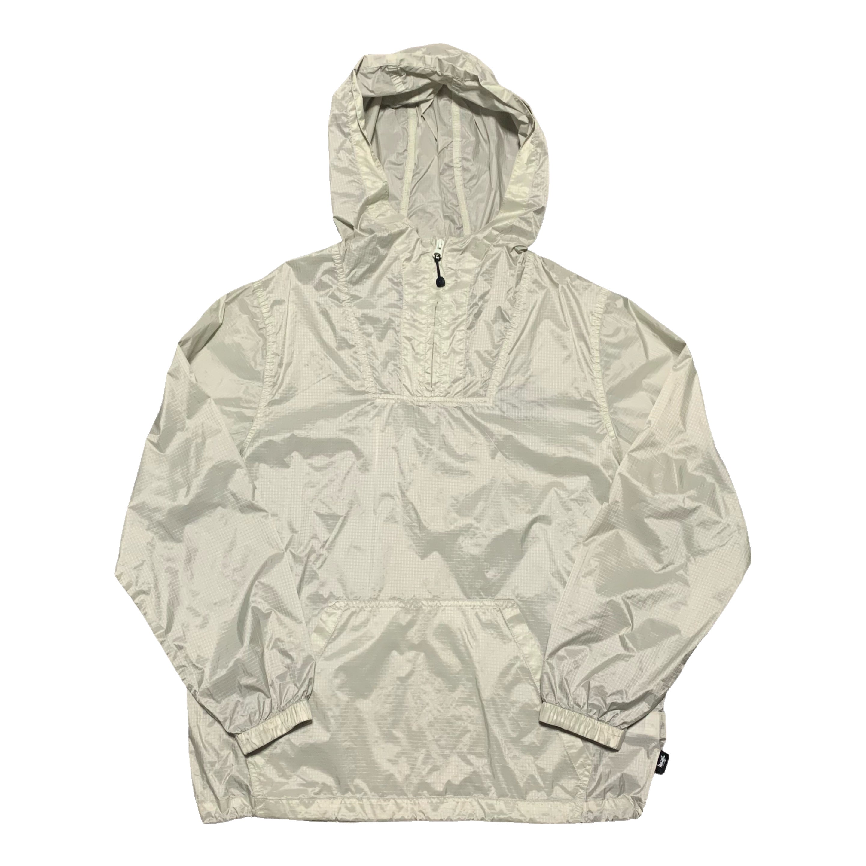 Stussy Small Jacket Lightweight Nylon Pullover 1/4 Zip Windbreaker Cream Beige 90s