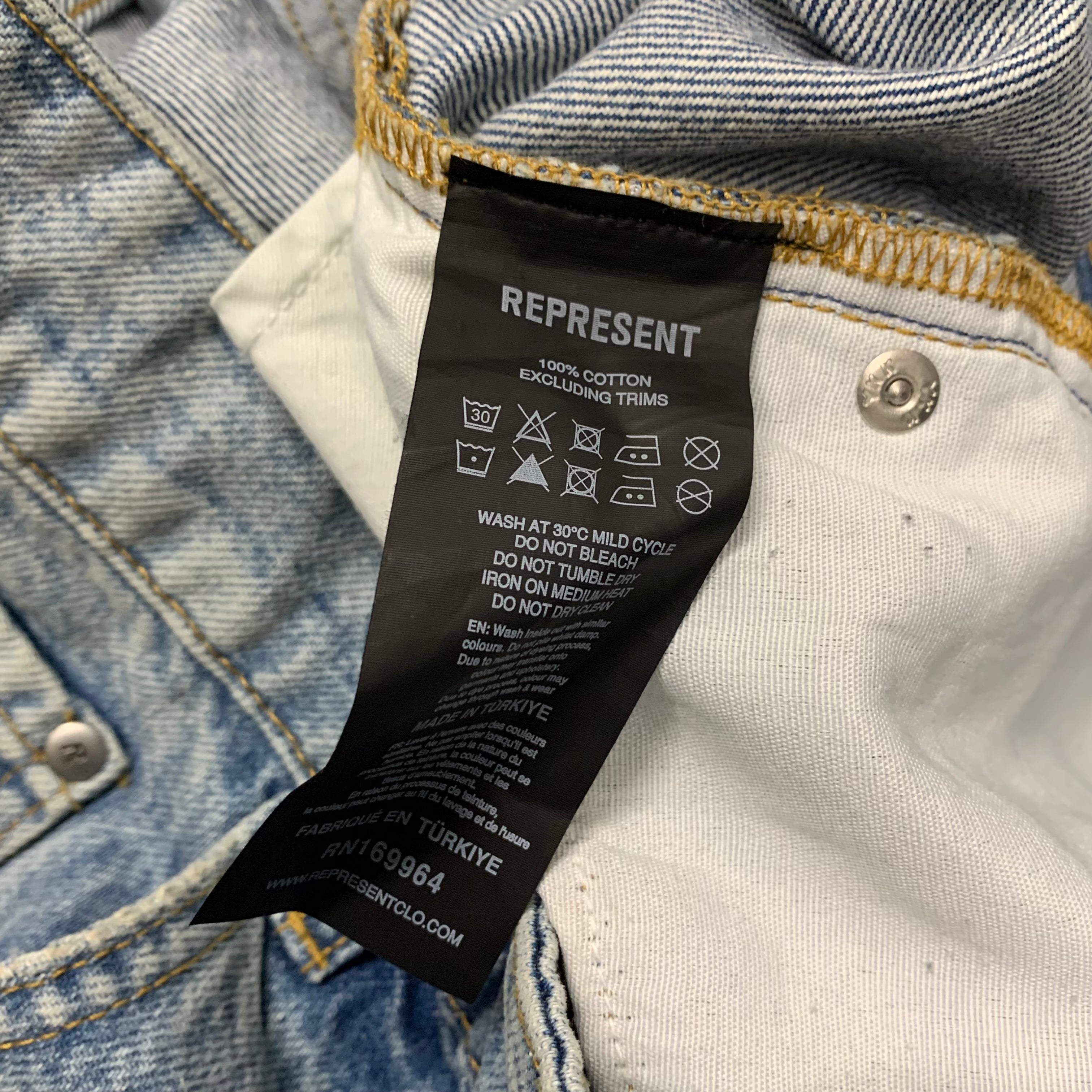 Represent Shorts 34W Heaton Denim Light Blue Jeans Jorts