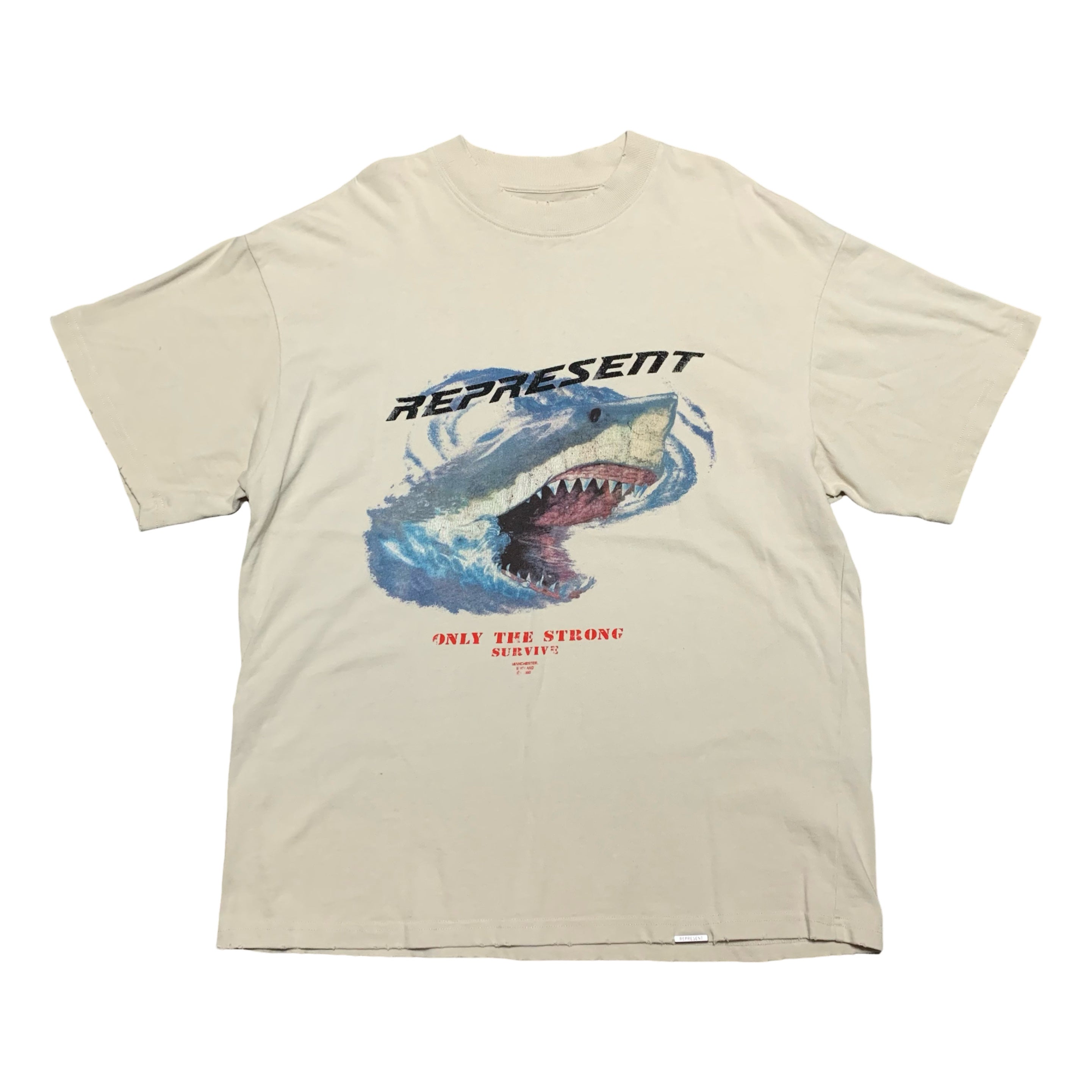 Represent Medium Shark Vintage White Tee 'Only The Strong Survive'