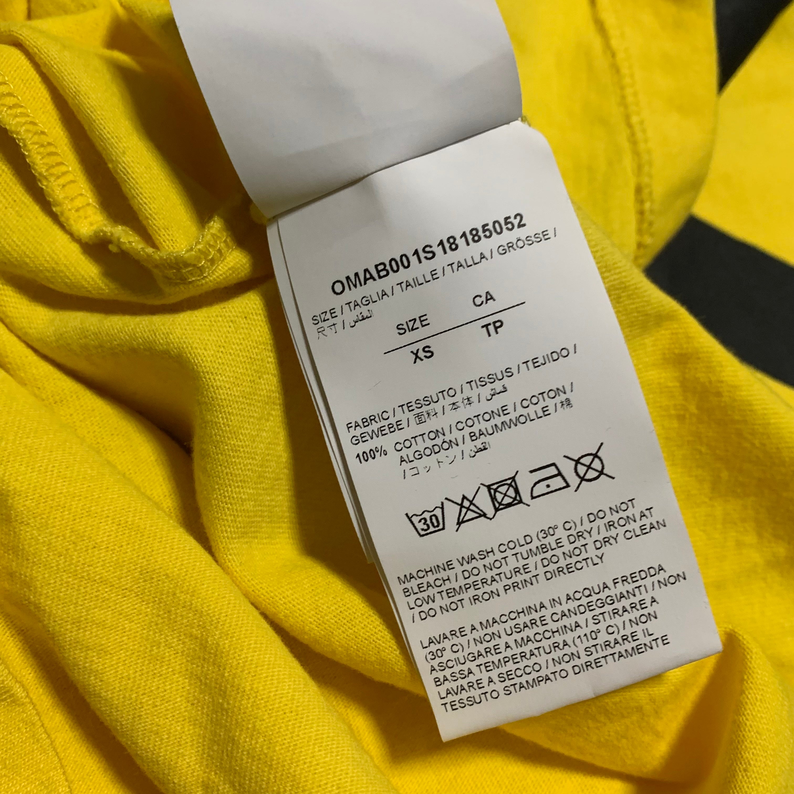Off White XS Hand Arrows Yellow Long Sleeve Top Virgil Abloh