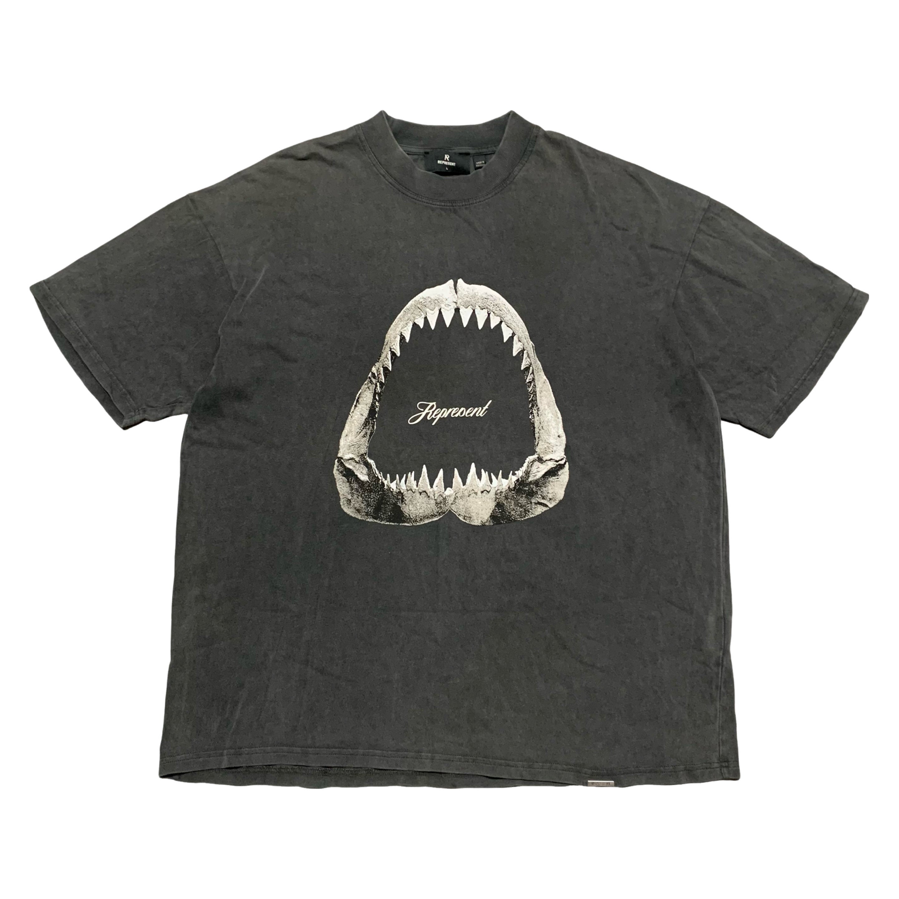 Represent Large Jaws Vintage Grey Tee Shark Graphic