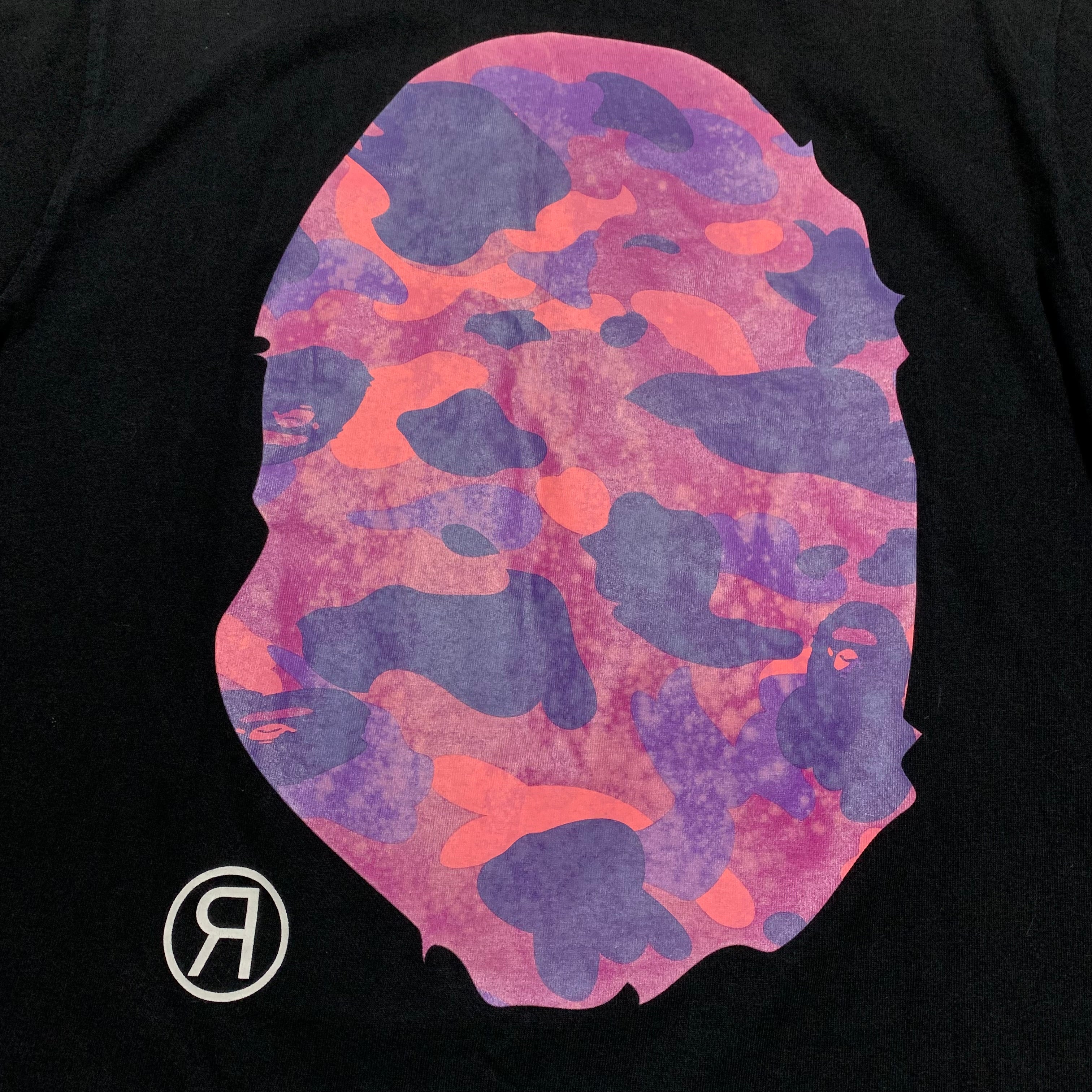 Bape Medium Big Ape Head Purple Camo Black Tee Vintage