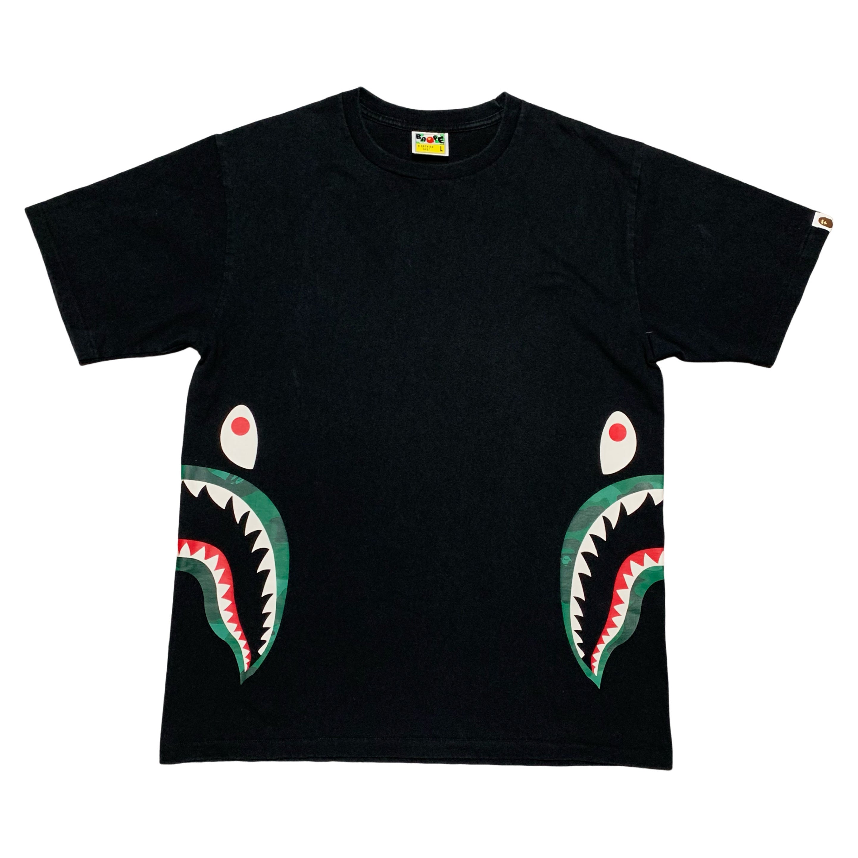 Bape Large Side Shark Green Camo Black Tee A Bathing Ape