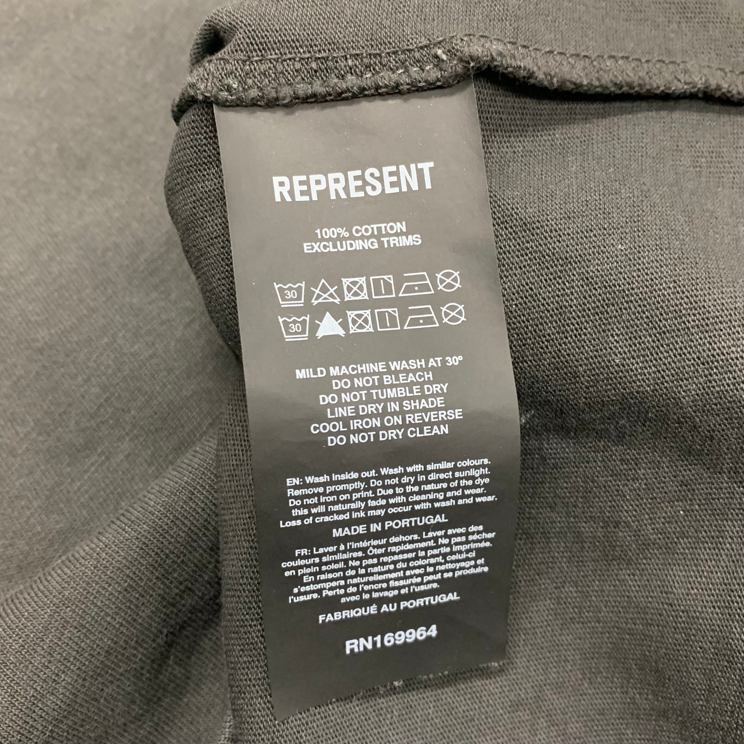 Represent XS Tee Masking Tape Initial Stained Black T-Shirt