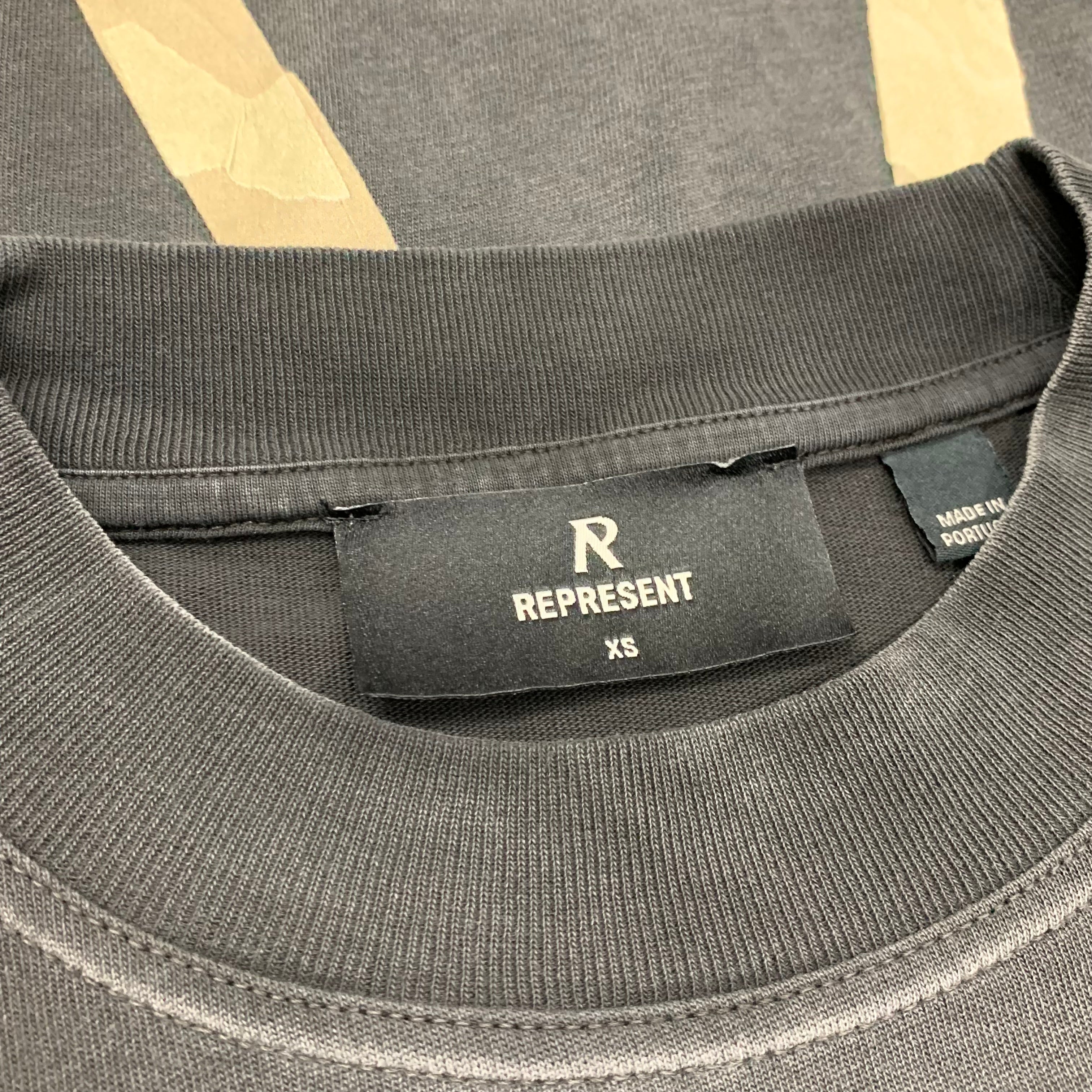 Represent XS Tee Masking Tape Initial Stained Black T-Shirt