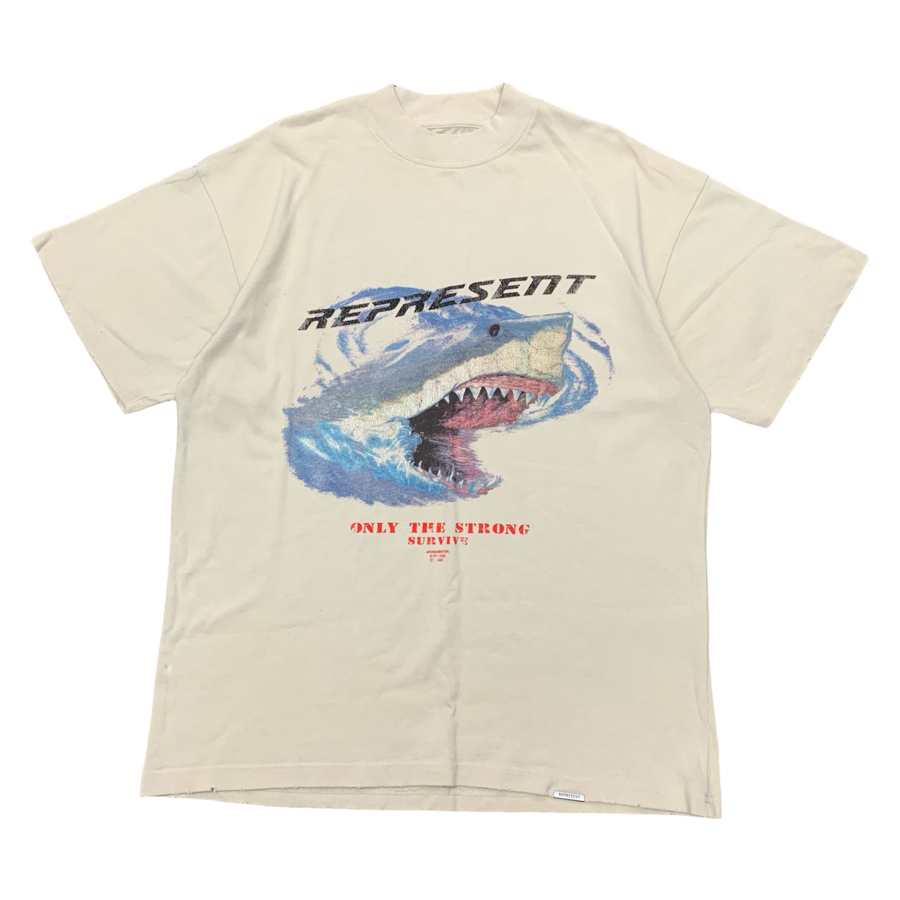 Represent XS Tee Only The Strong Survive Vintage White T-Shirt Shark Graphic