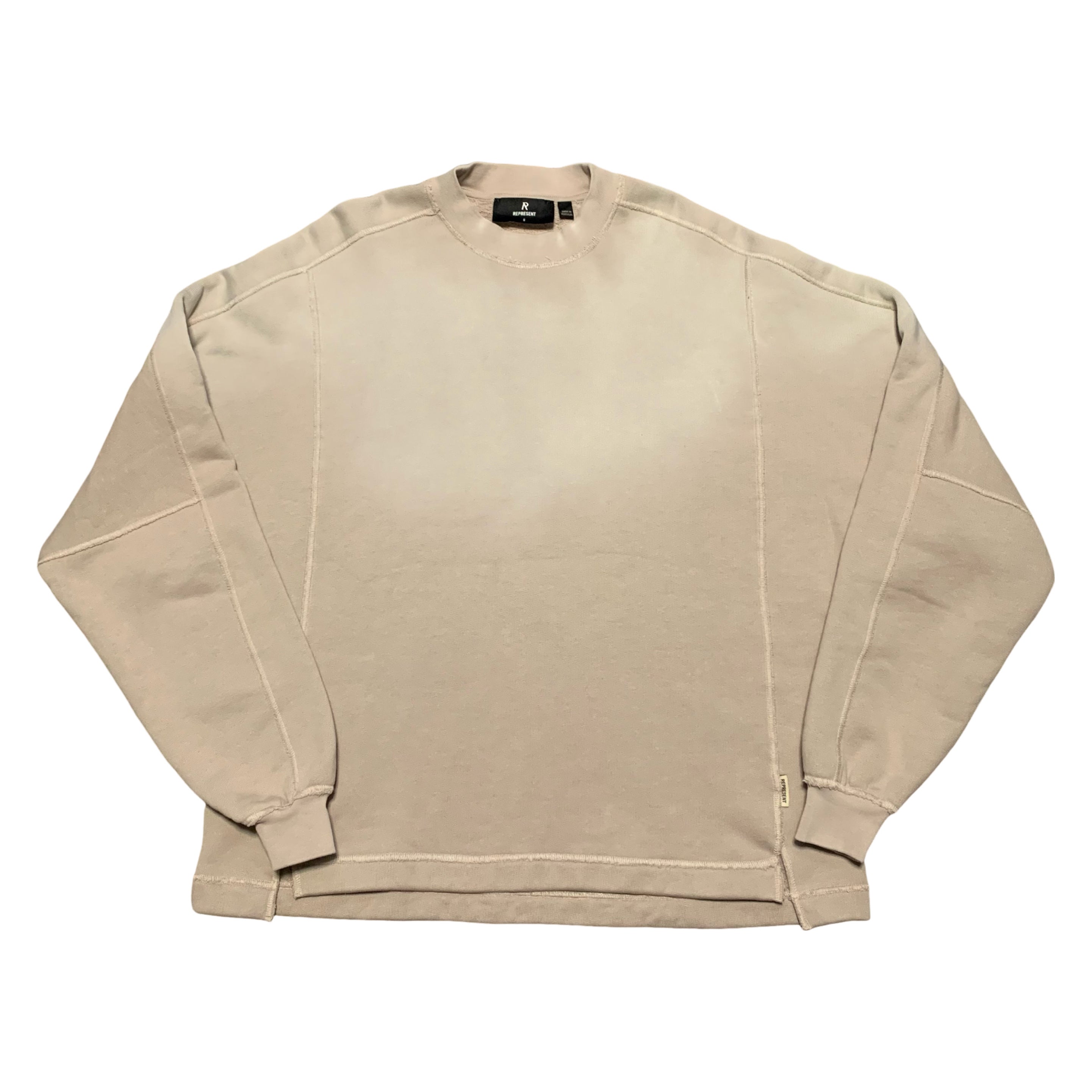 Represent Small Stepped Hem Sweatshirt Sun Fade Oat Heavyweight Crewneck