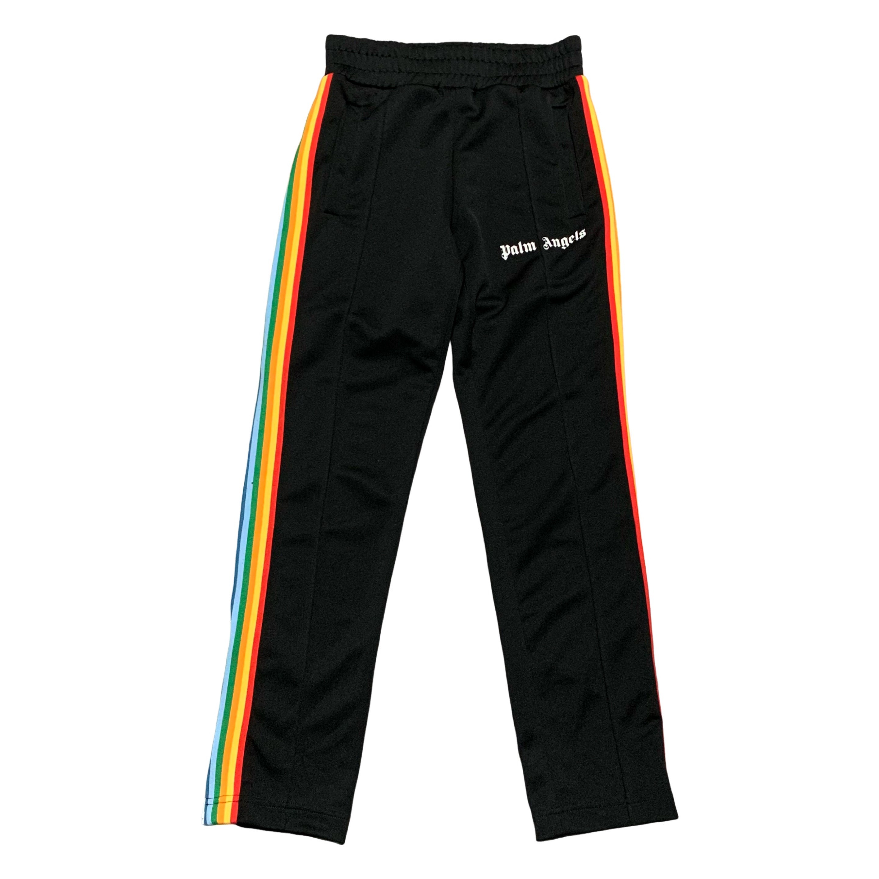 Palm Angels XS Classic Black Track Pant Bottoms Multi Rainbow Colour