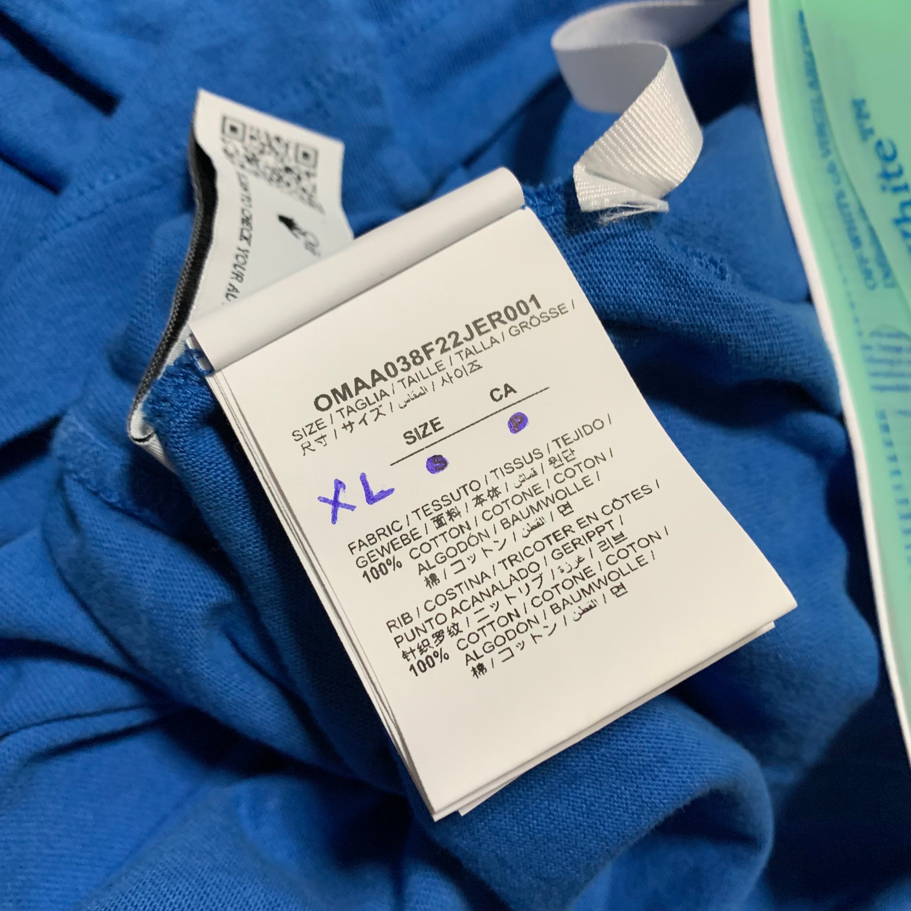 Off White XL Diag Tab Blue Tee Virgil Abloh