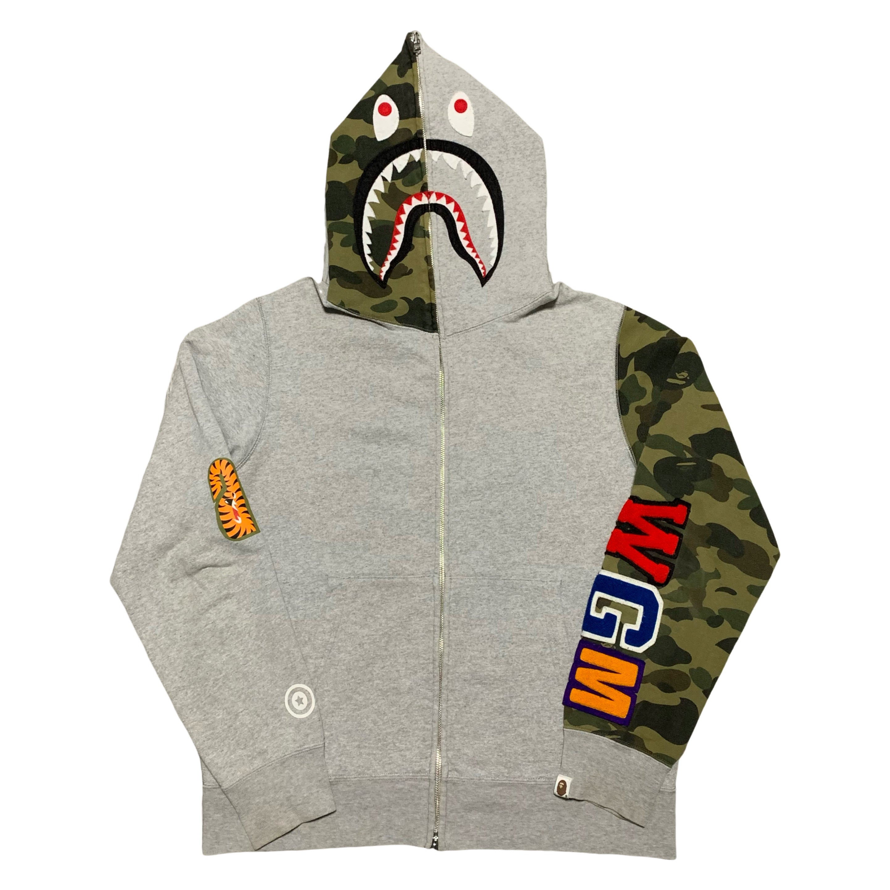 Bape Large Shark 1st Green Camo Grey Full Zip Hoodie A Bathing Ape